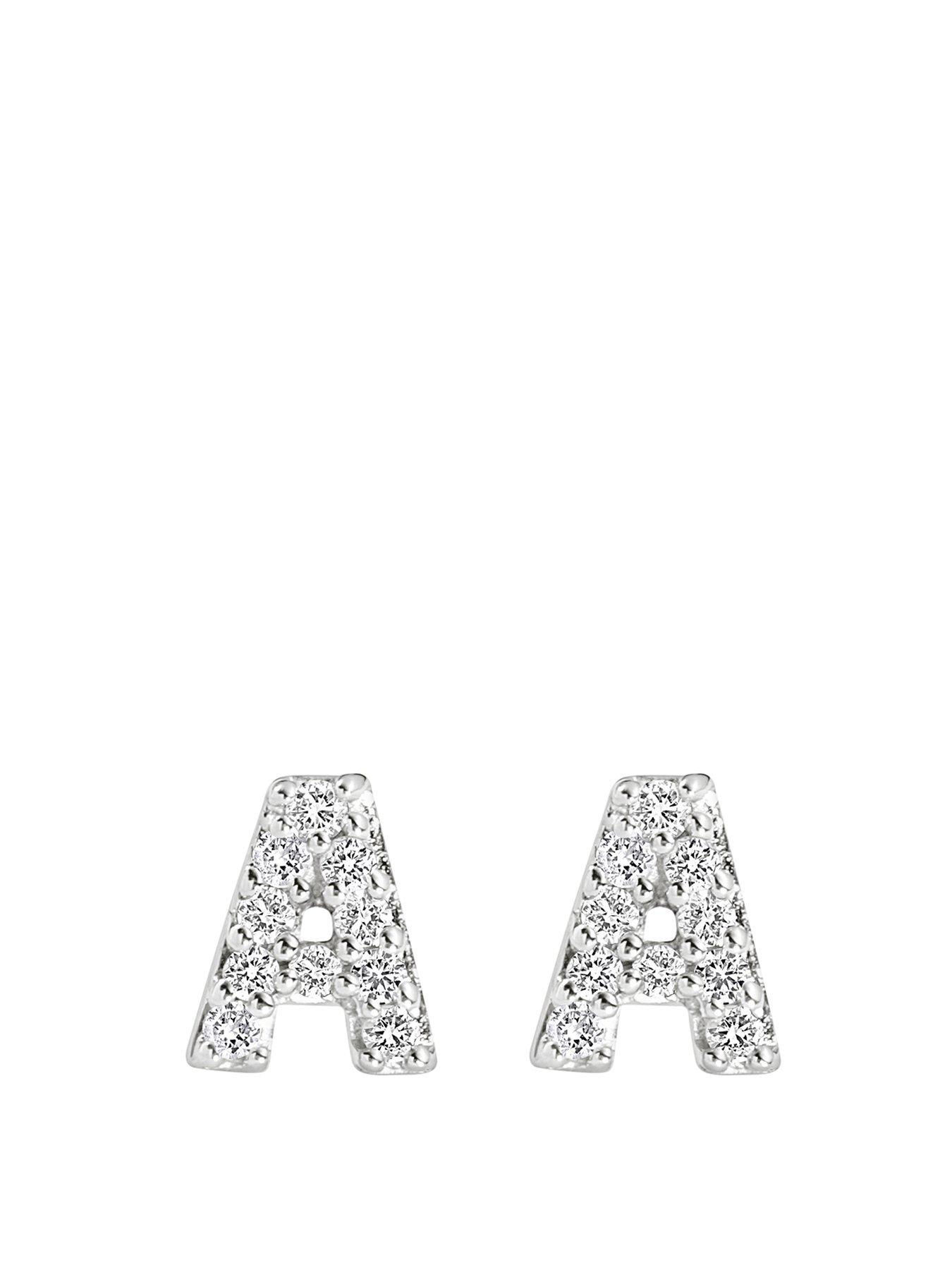 Product photograph of Love Diamond 9ct White Gold Diamond Initial Stud Earrings - A from very.co.uk