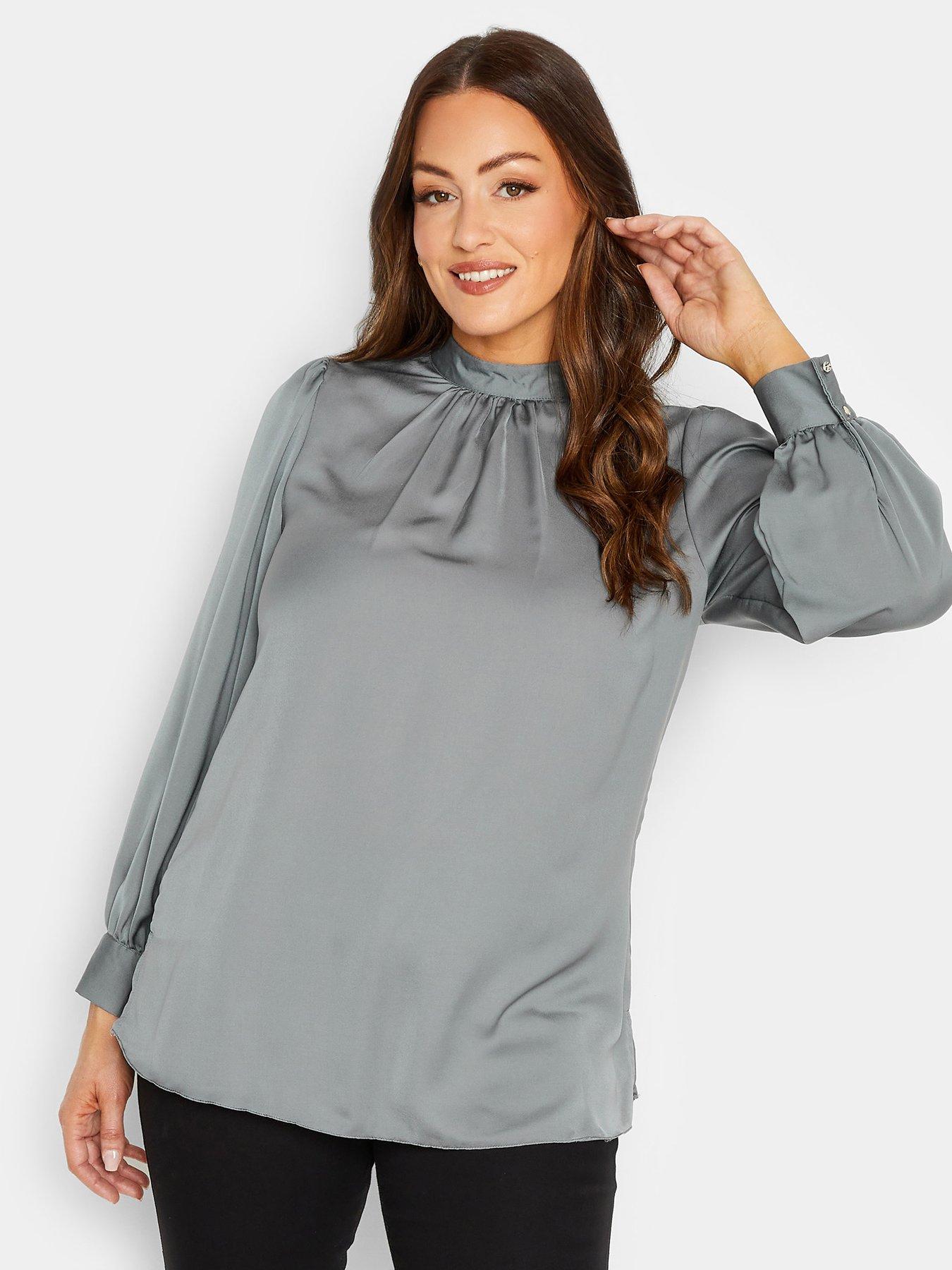 Satin High Neck Blouse Grey