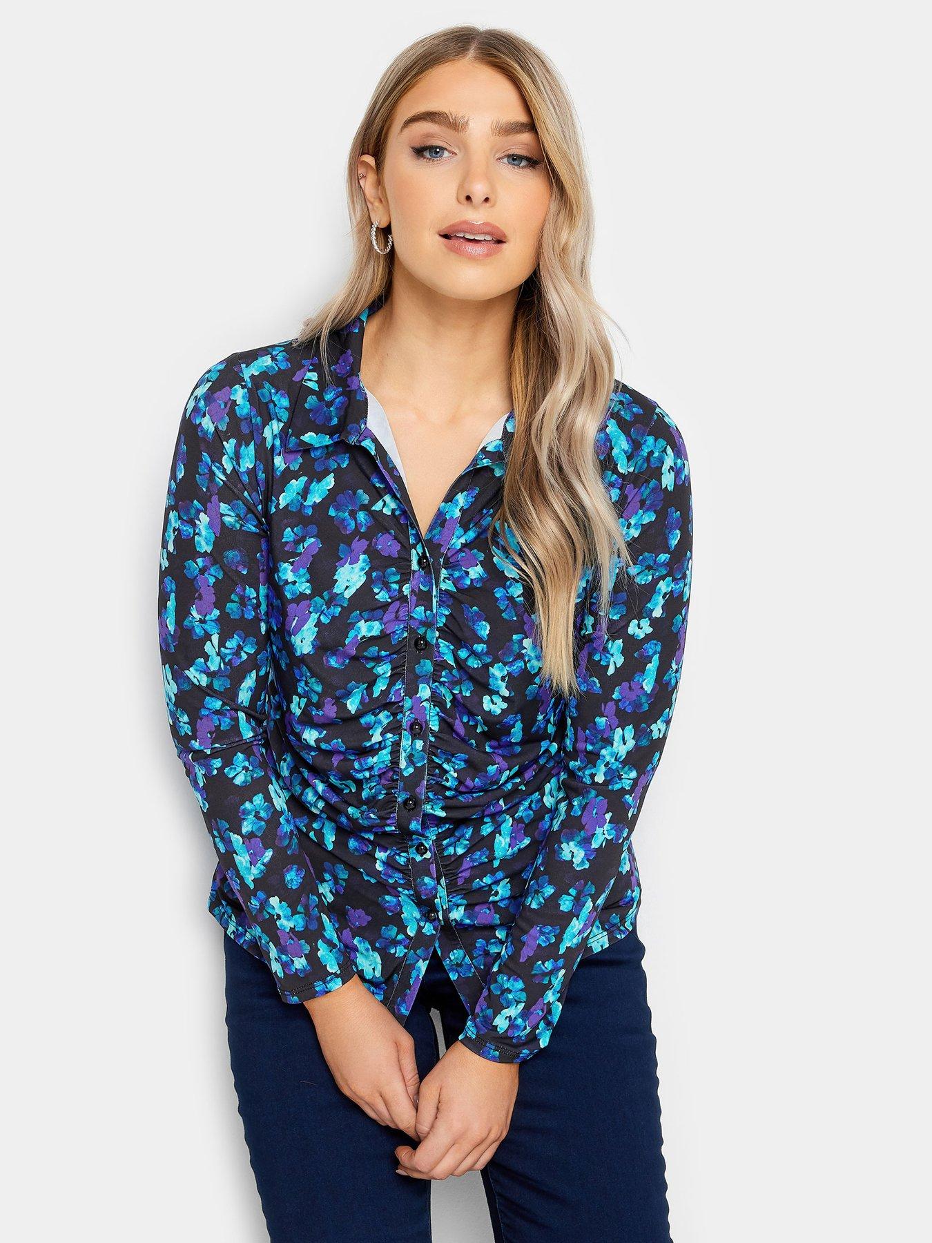 mco-blue-abstract-button-ruched-shirt