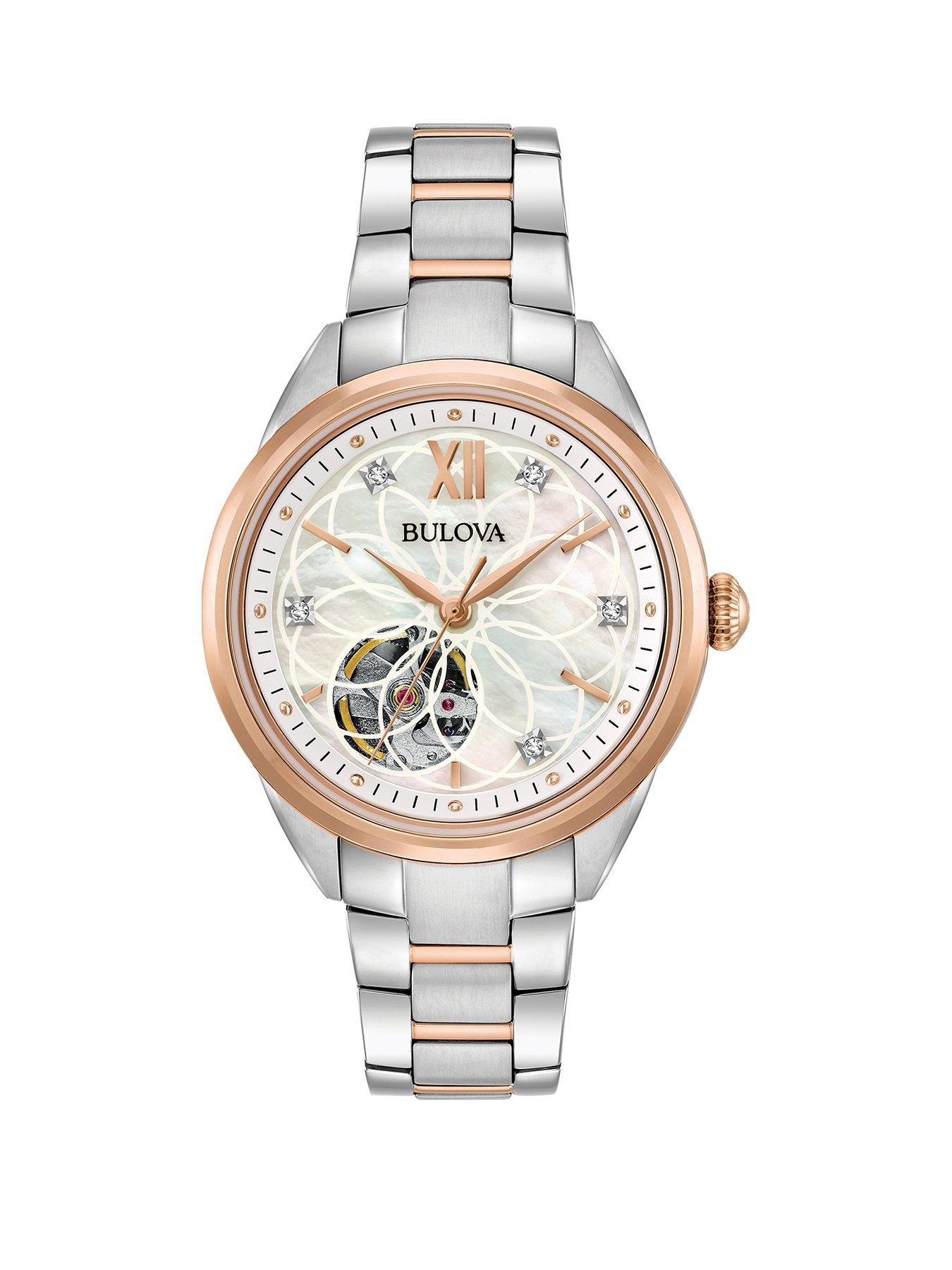 Product photograph of Bulova Sutton Rose Gold-tone Mother Of Pearl Ladies Watch from very.co.uk