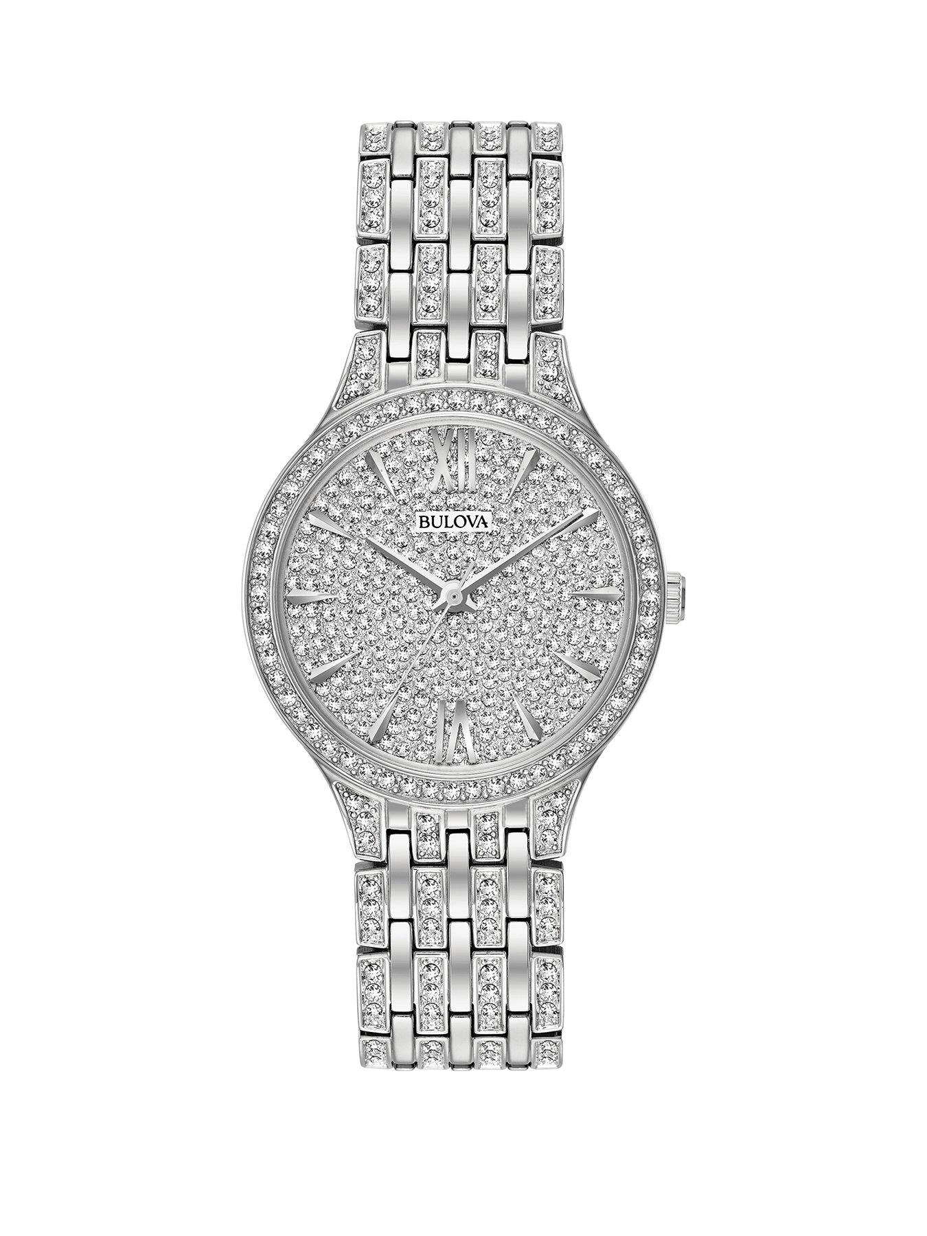 Product photograph of Bulova Phantom Crystal Embellished Ladies Watch - Silver from very.co.uk