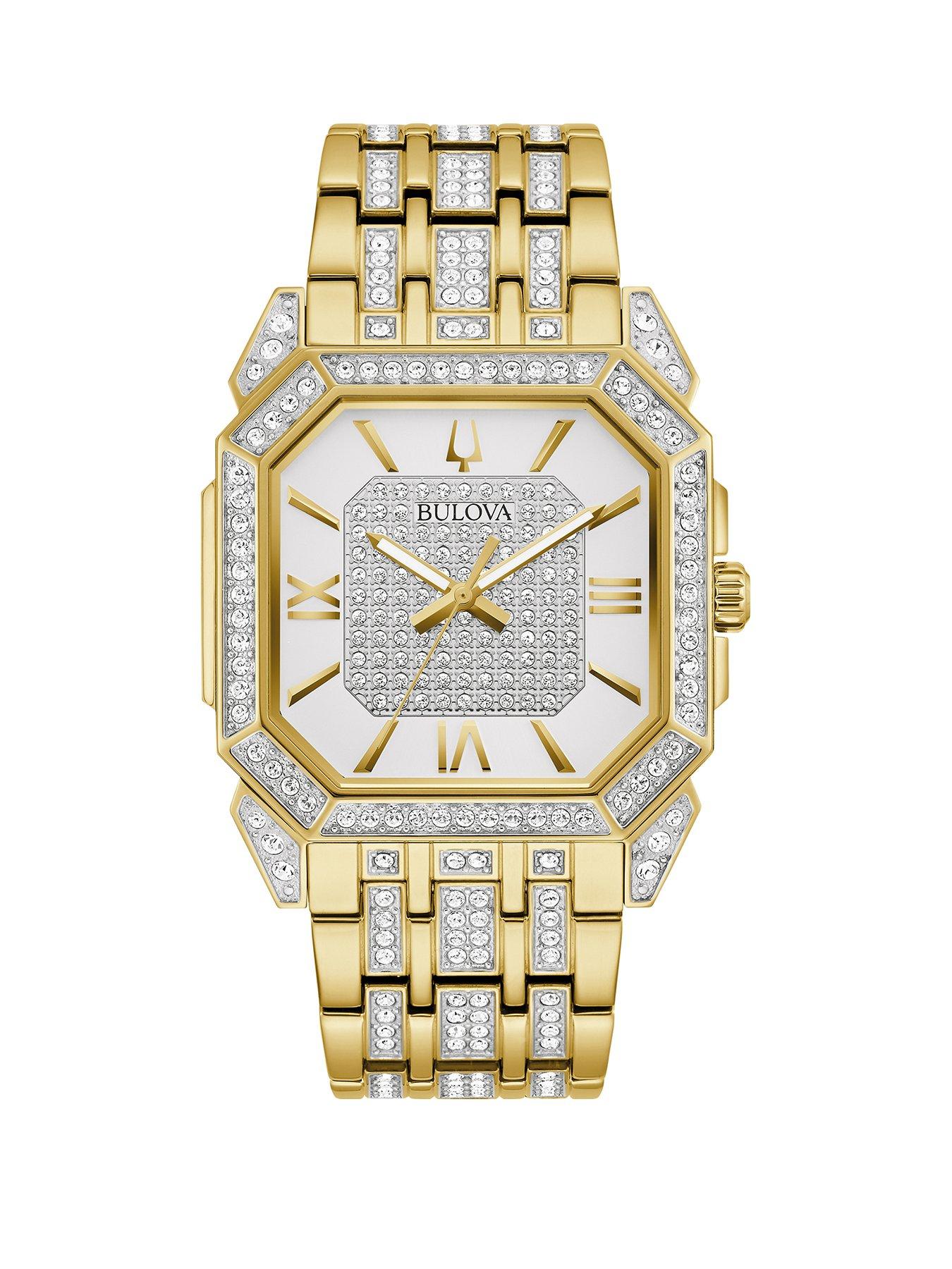 Product photograph of Bulova Octava Crystal Embellished Gold-tone Stainless Steel Ladies Watch from very.co.uk