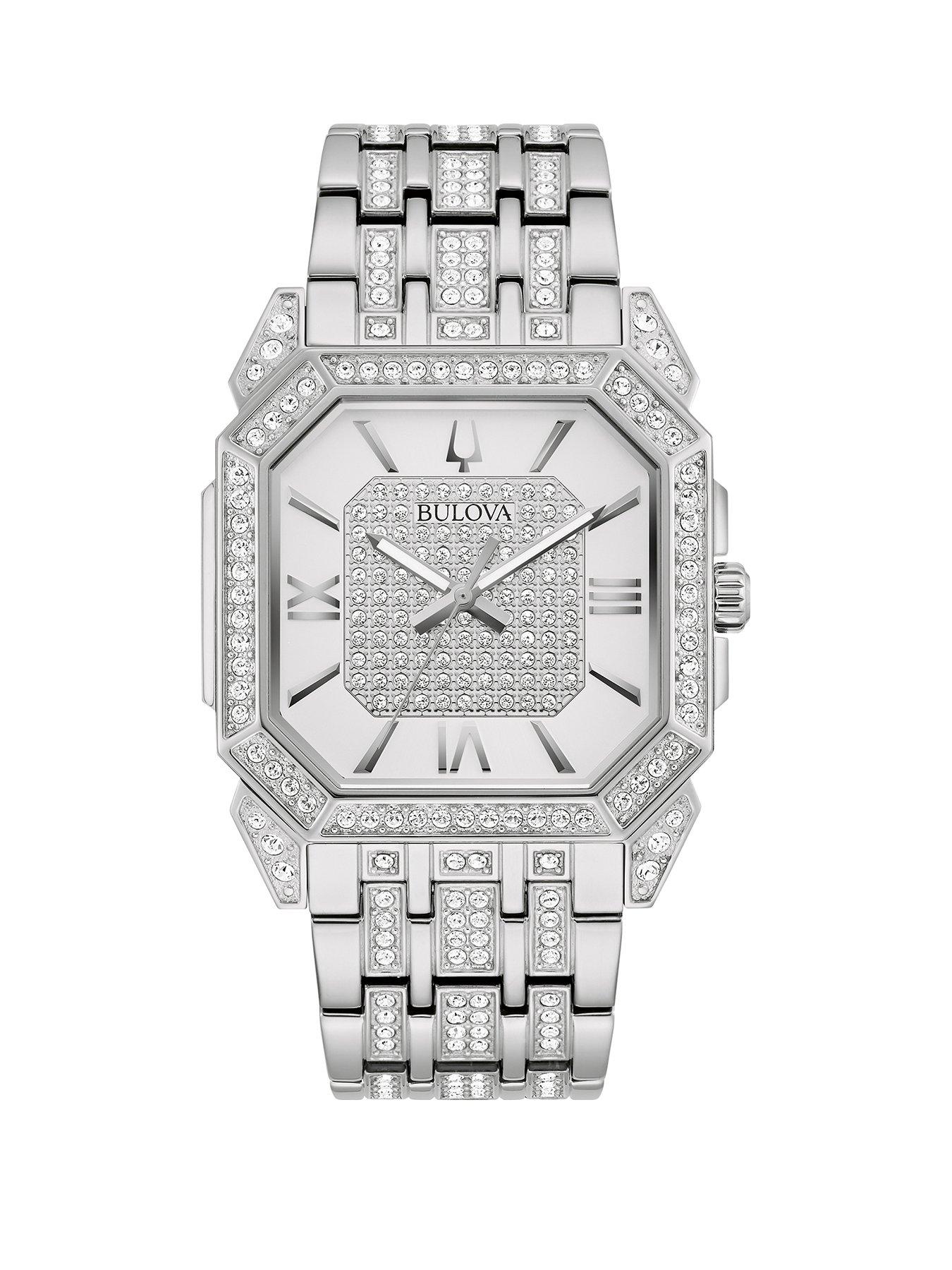 Product photograph of Bulova Octava Crystal Embellished Silver Stainless Steel Ladies Watch from very.co.uk