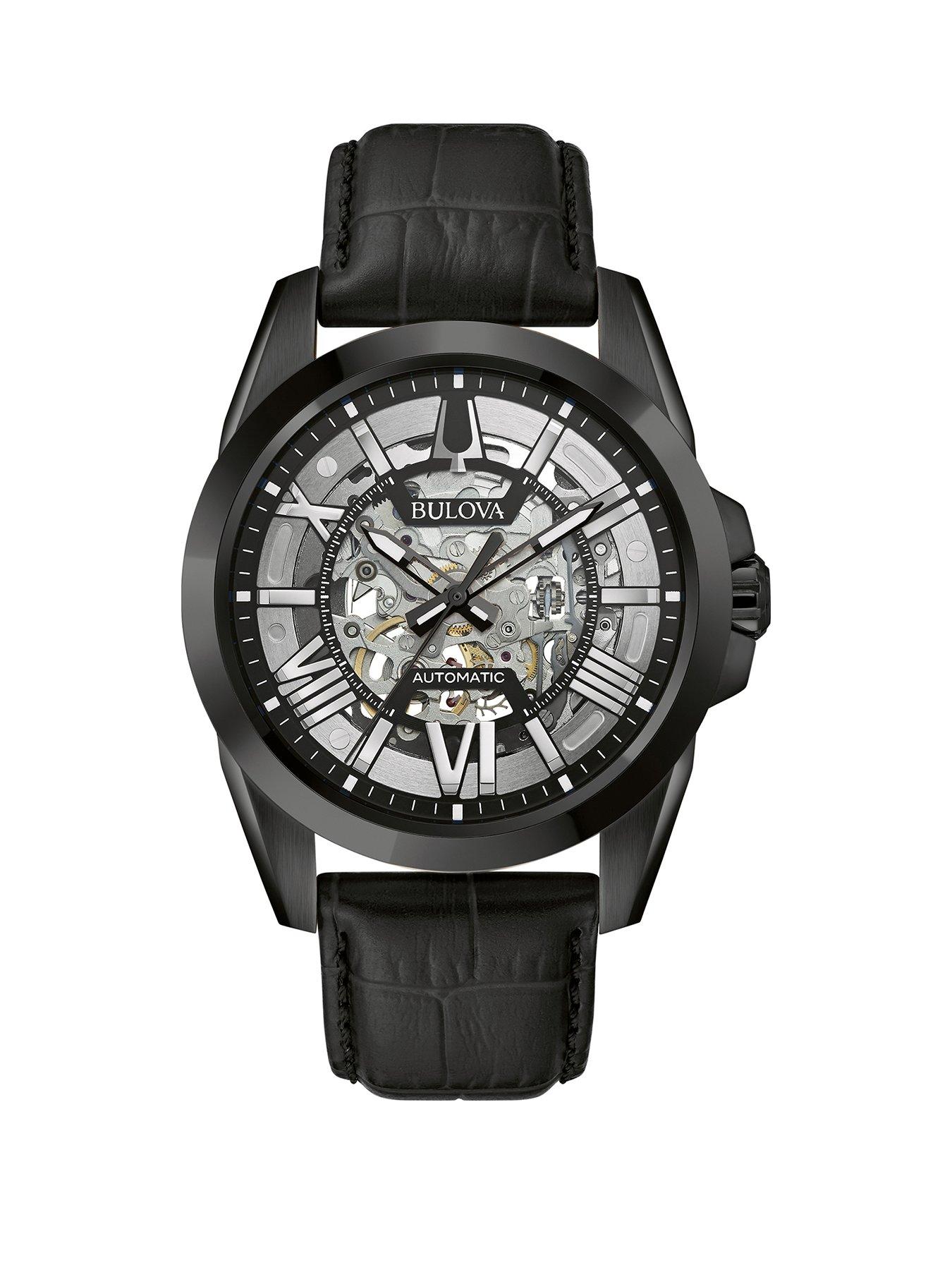Product photograph of Bulova Sutton Black Leather Strap Mens Watch from very.co.uk