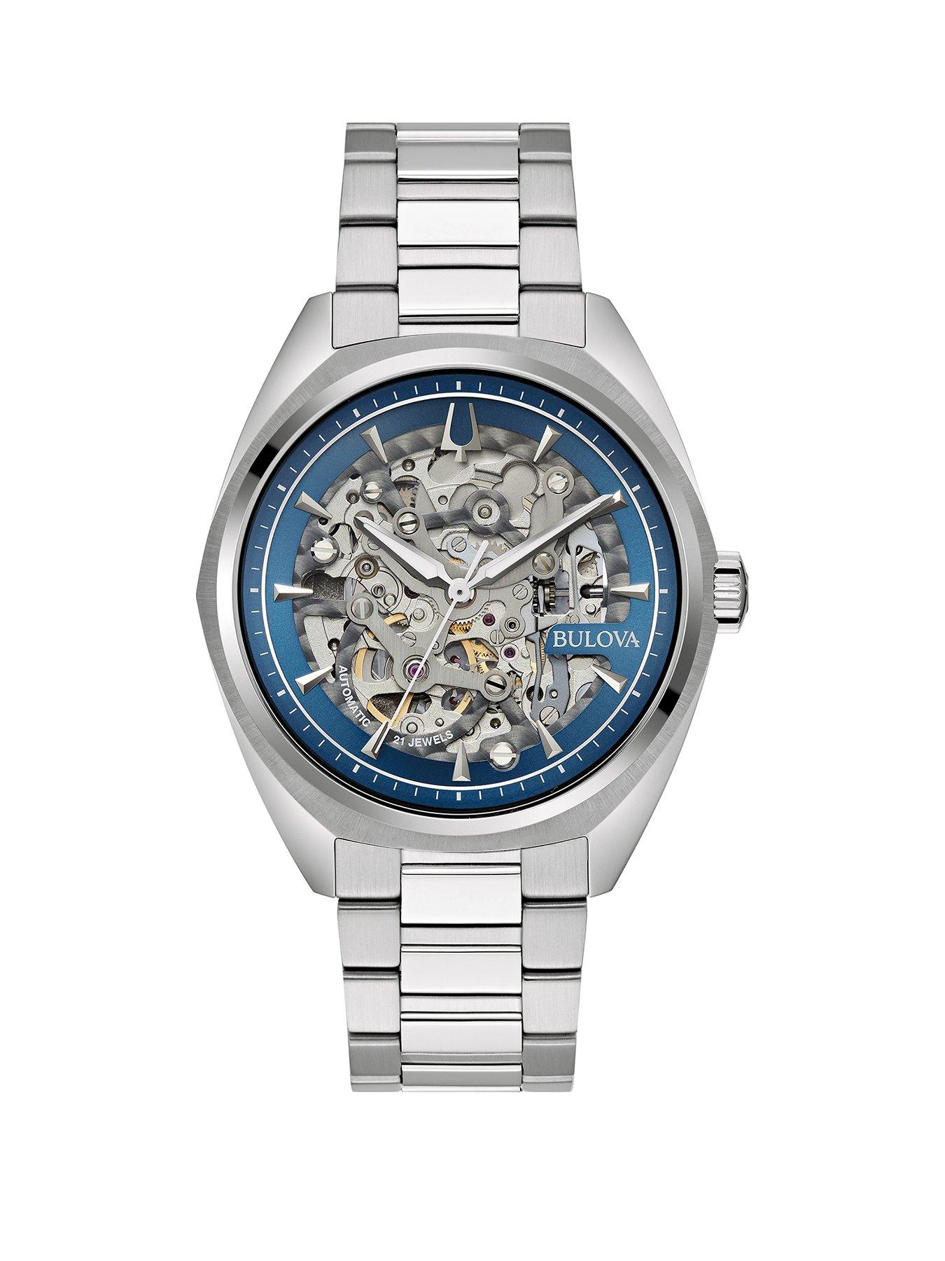 Product photograph of Bulova Sutton Blue Dial Stainless Steel Mens Watch from very.co.uk