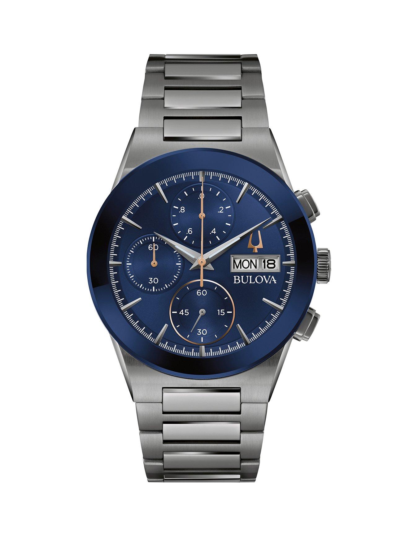 Product photograph of Bulova Millennia Blue Dial Stainless Steel Mens Watch from very.co.uk