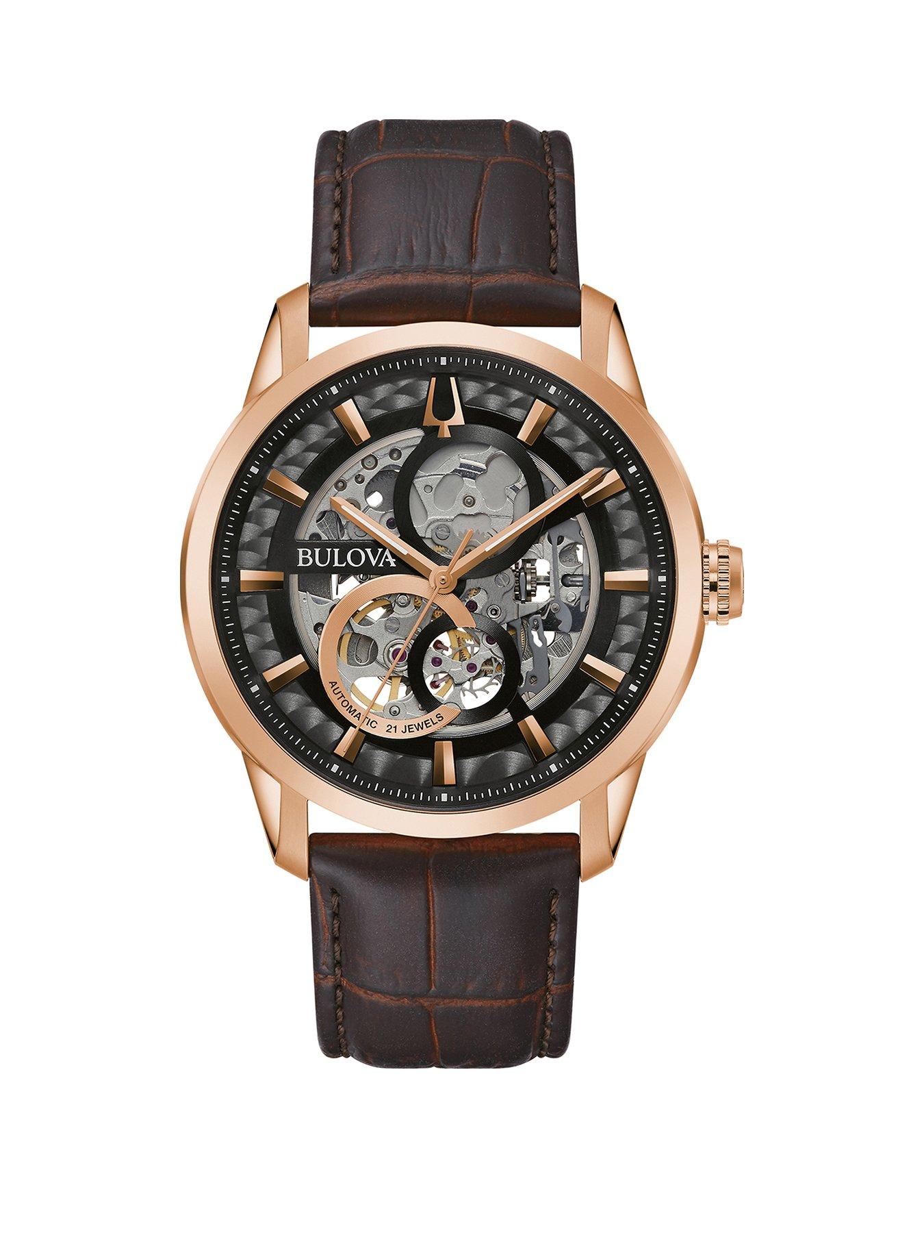 Product photograph of Bulova Sutton Rose Gold-tone Stainless Steel Dial With Leather Strap Mens Watch from very.co.uk
