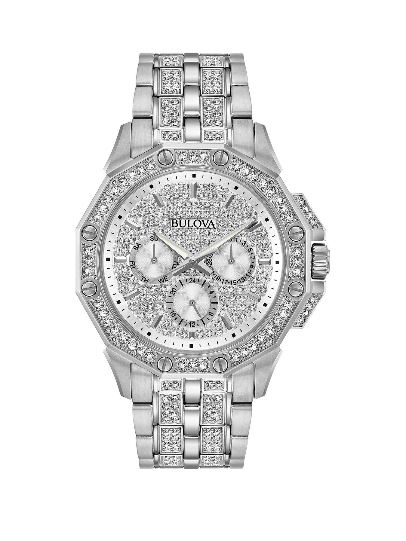 Bulova Octava Crystal Embellished Stainless Steel Mens Watch