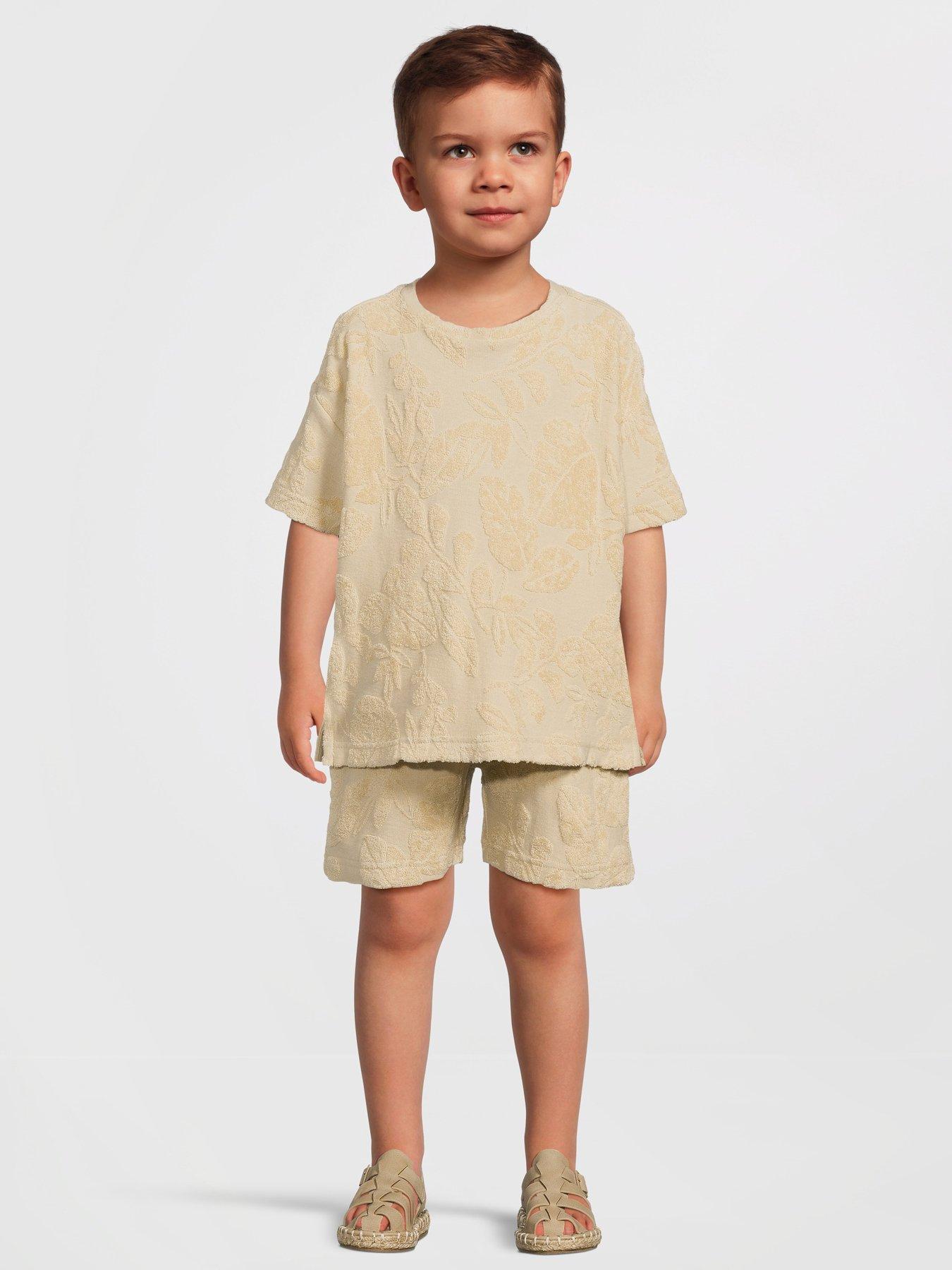 Boys Hibiscus Towelling T Shirt and Short Set Stone