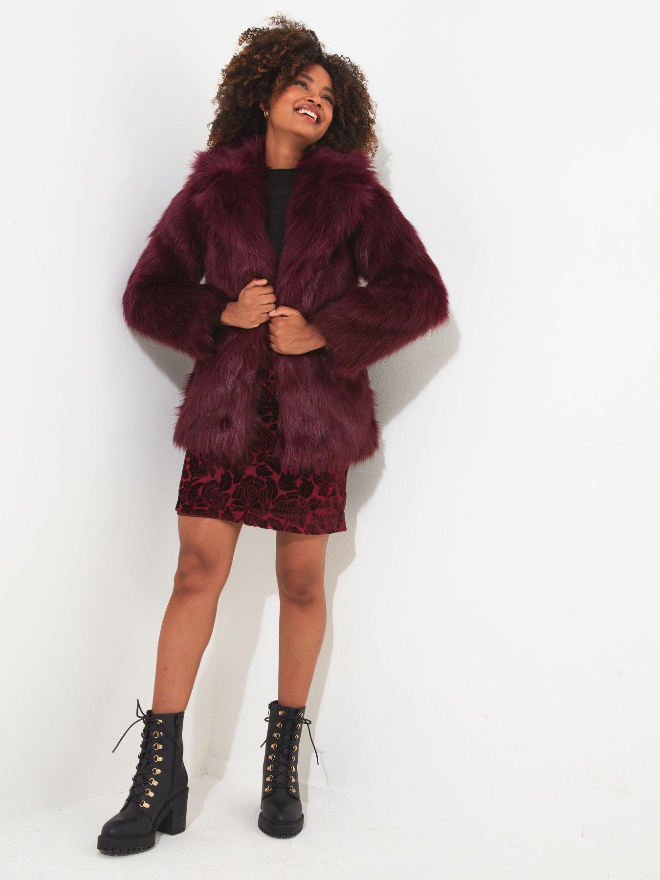 Burgundy faux hotsell fur coat