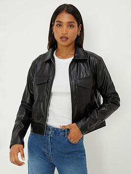 dorothy perkins faux leather boxy jacket - black
