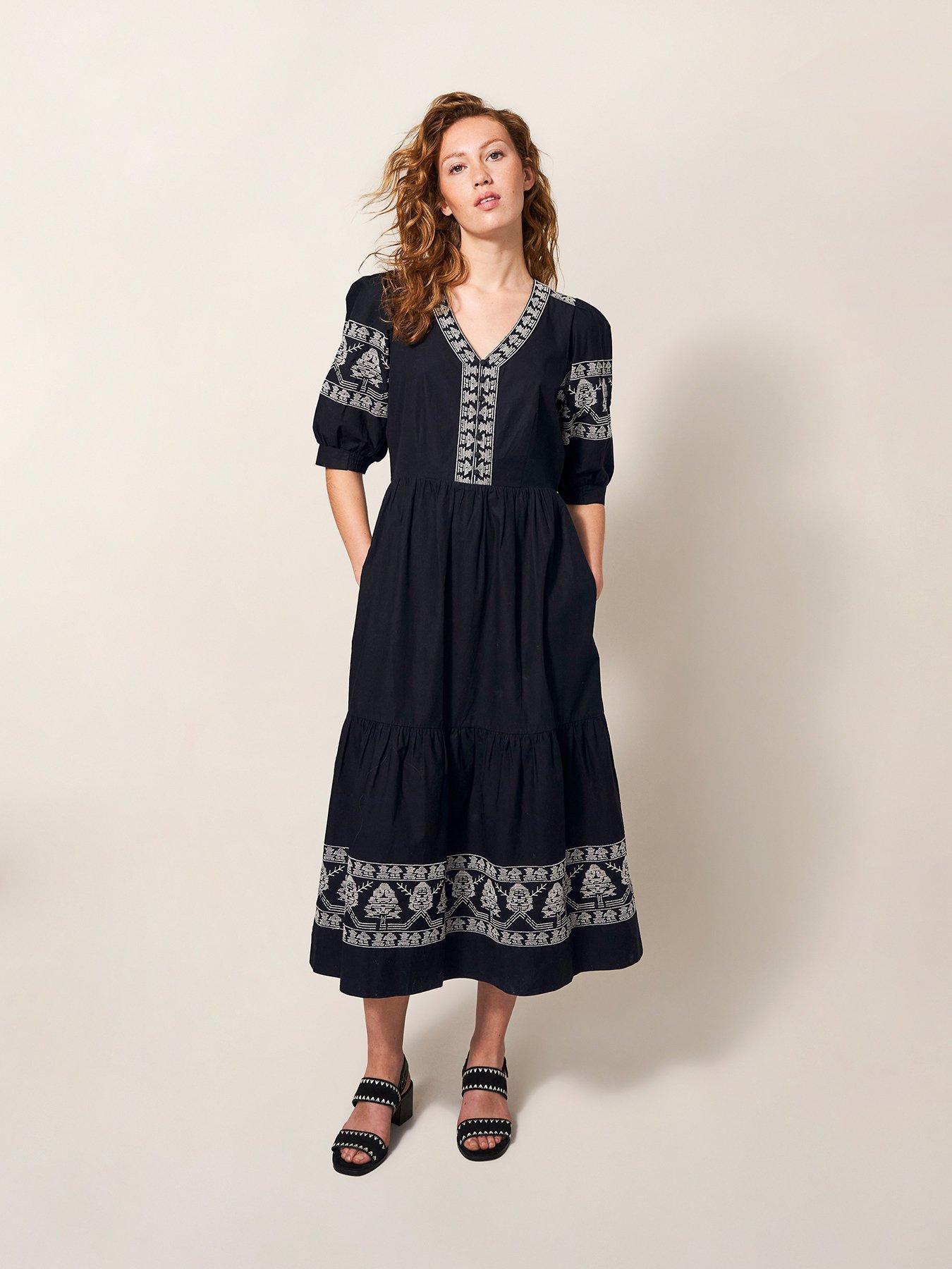 Embroidered midi hotsell dress uk