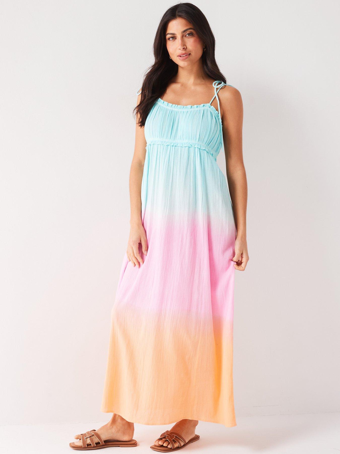 V by Very Tie Shoulder Ombre Maxi Beach Dress Multi