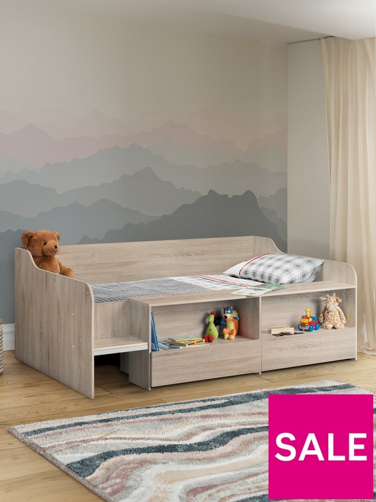 front image of julian-bowen-stella-low-sleeper-bed-with-shelves-and-drawers-oak