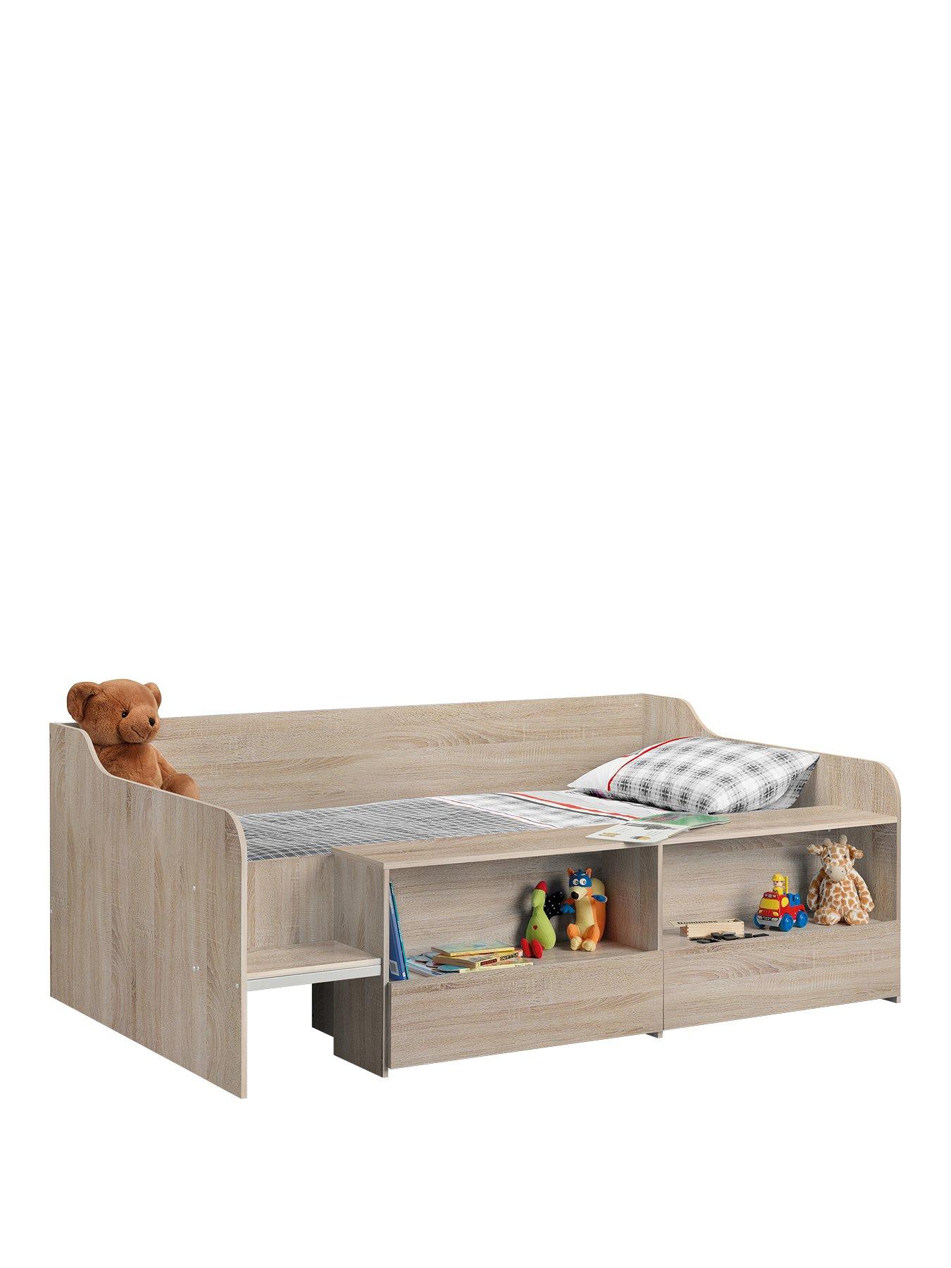 Julian Bowen Stella Low Sleeper Bed with Shelves and Drawers Oak