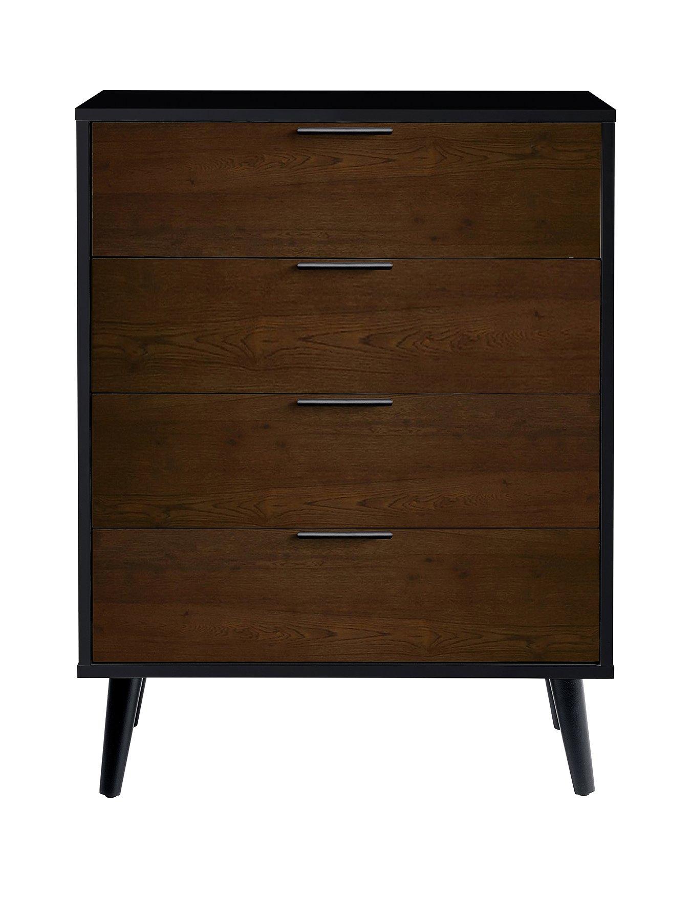 Product photograph of Julian Bowen Alba 4 Drawer Wide Chest - Walnut Black from very.co.uk
