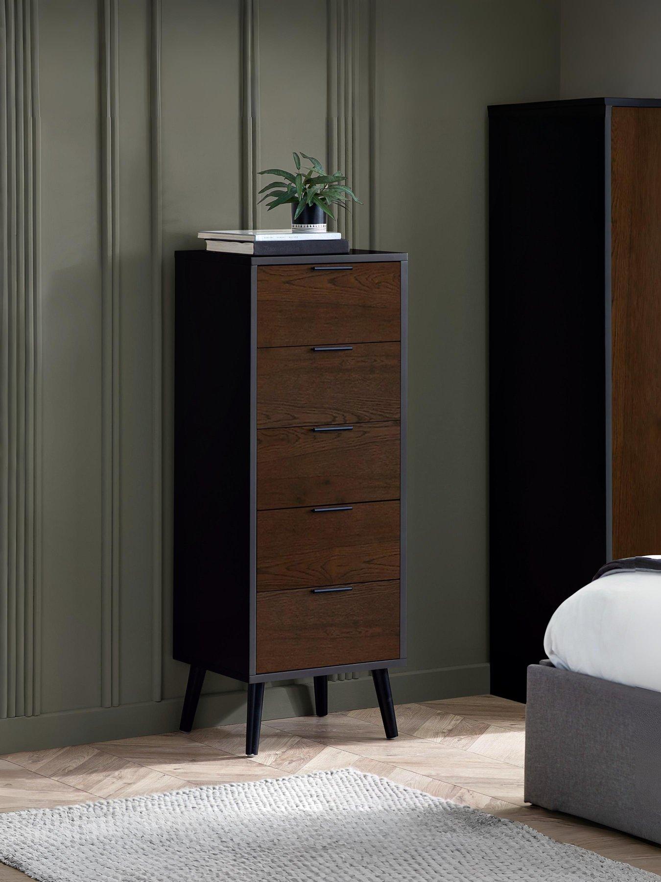 undefined Alba 5 Drawer Narrow Chest - Black/Walnut
