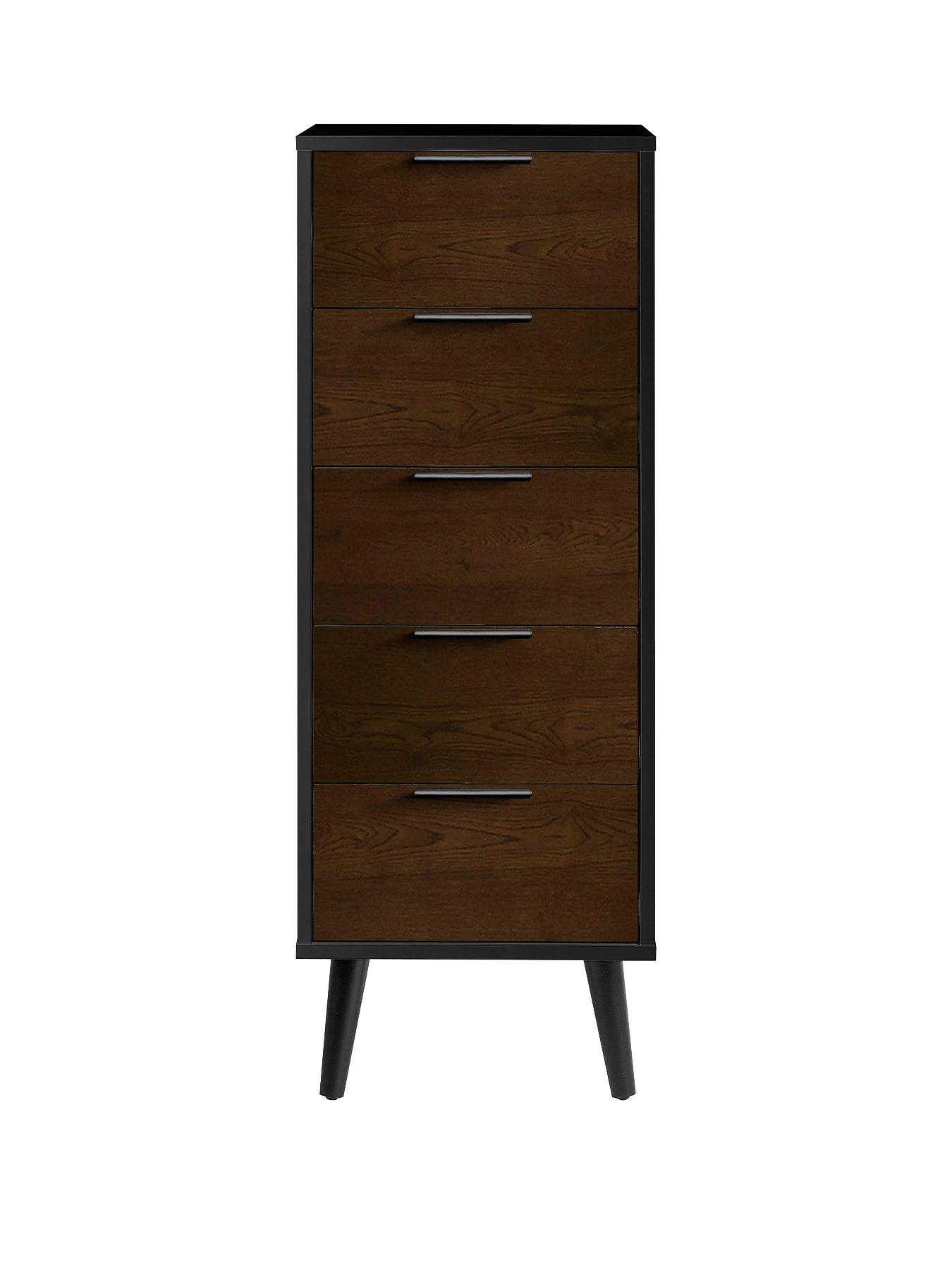 Product photograph of Julian Bowen Alba 5 Drawer Narrow Chest - Black Walnut from very.co.uk