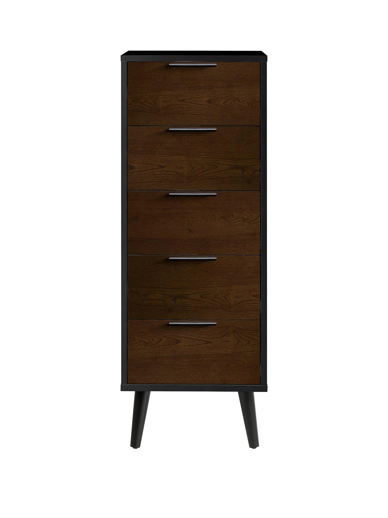 undefined Alba 5 Drawer Narrow Chest - Black/Walnut