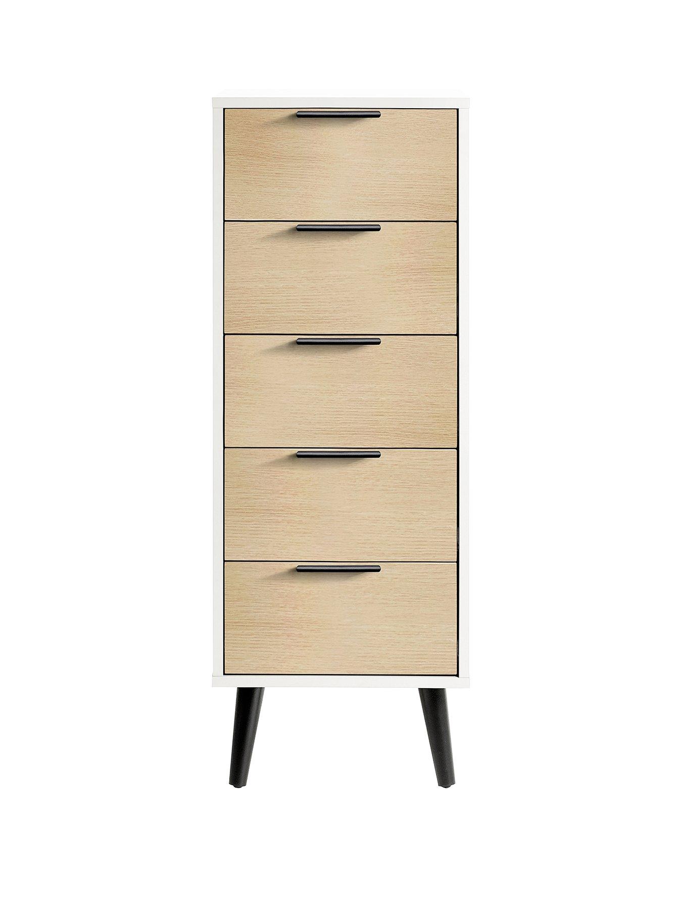 Product photograph of Julian Bowen Alba 5 Drawer Narrow Chest - White Oak from very.co.uk