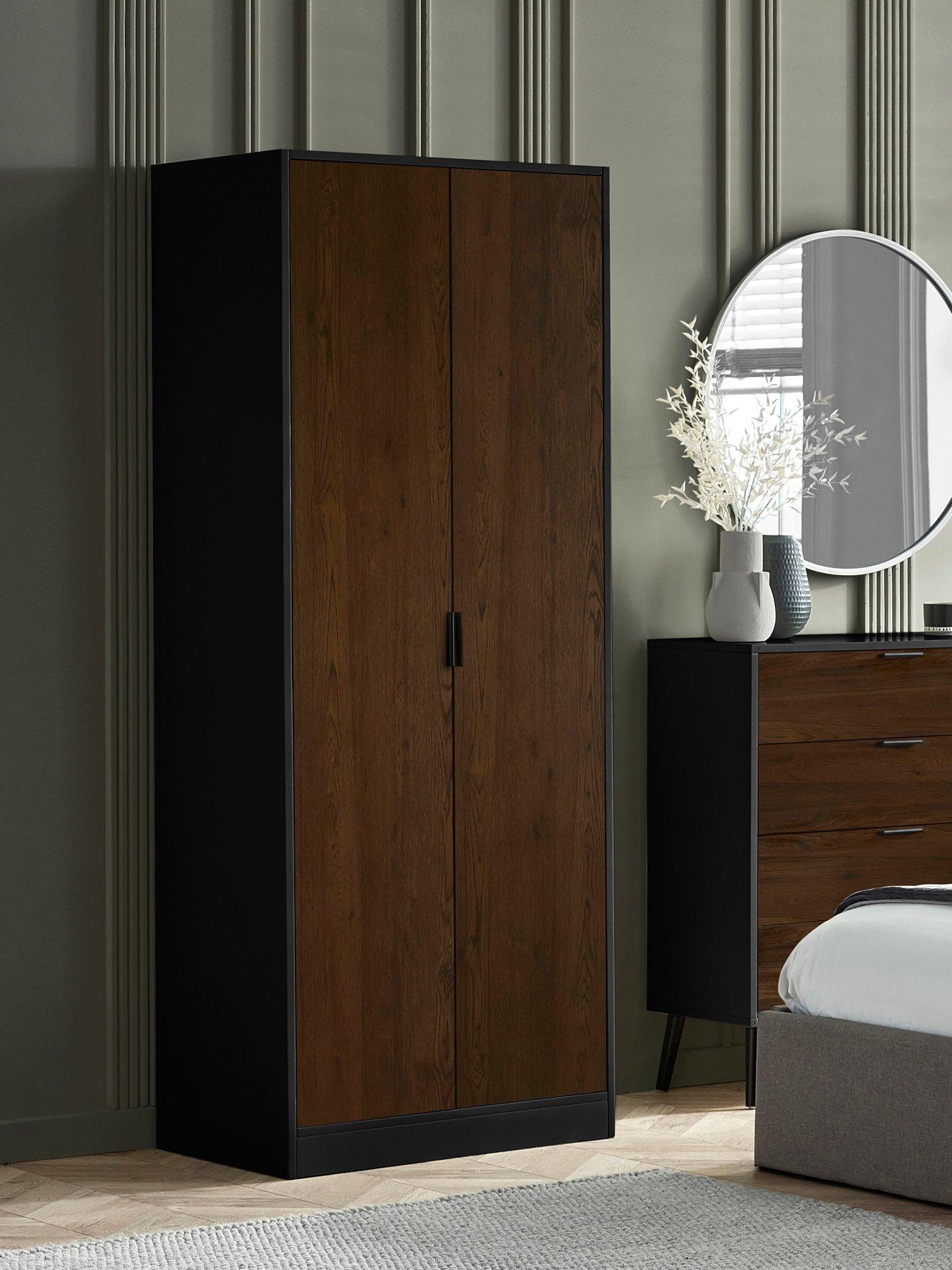 Product photograph of Julian Bowen Alba 2 Door Wardrobe - Walnut Black from very.co.uk