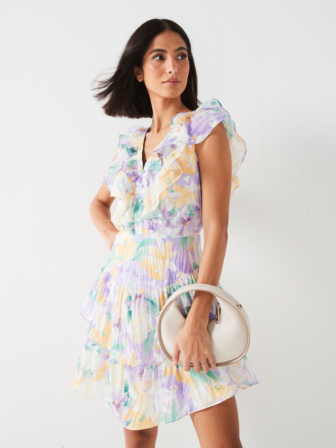 undefined Floral Frill Mini Dress - Floral Print
