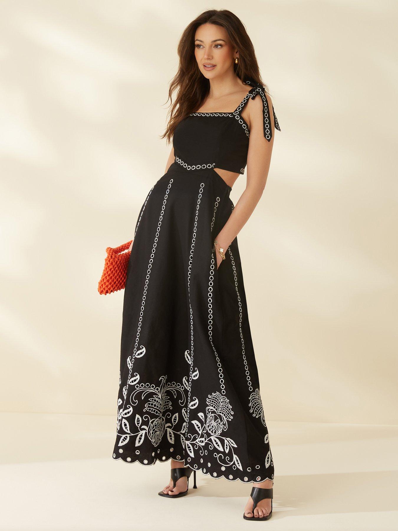 Black embroidered dress best sale