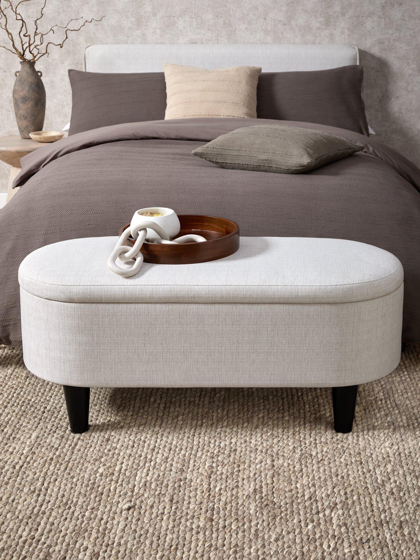 undefined Carla Fabric Storage Ottoman - Natural