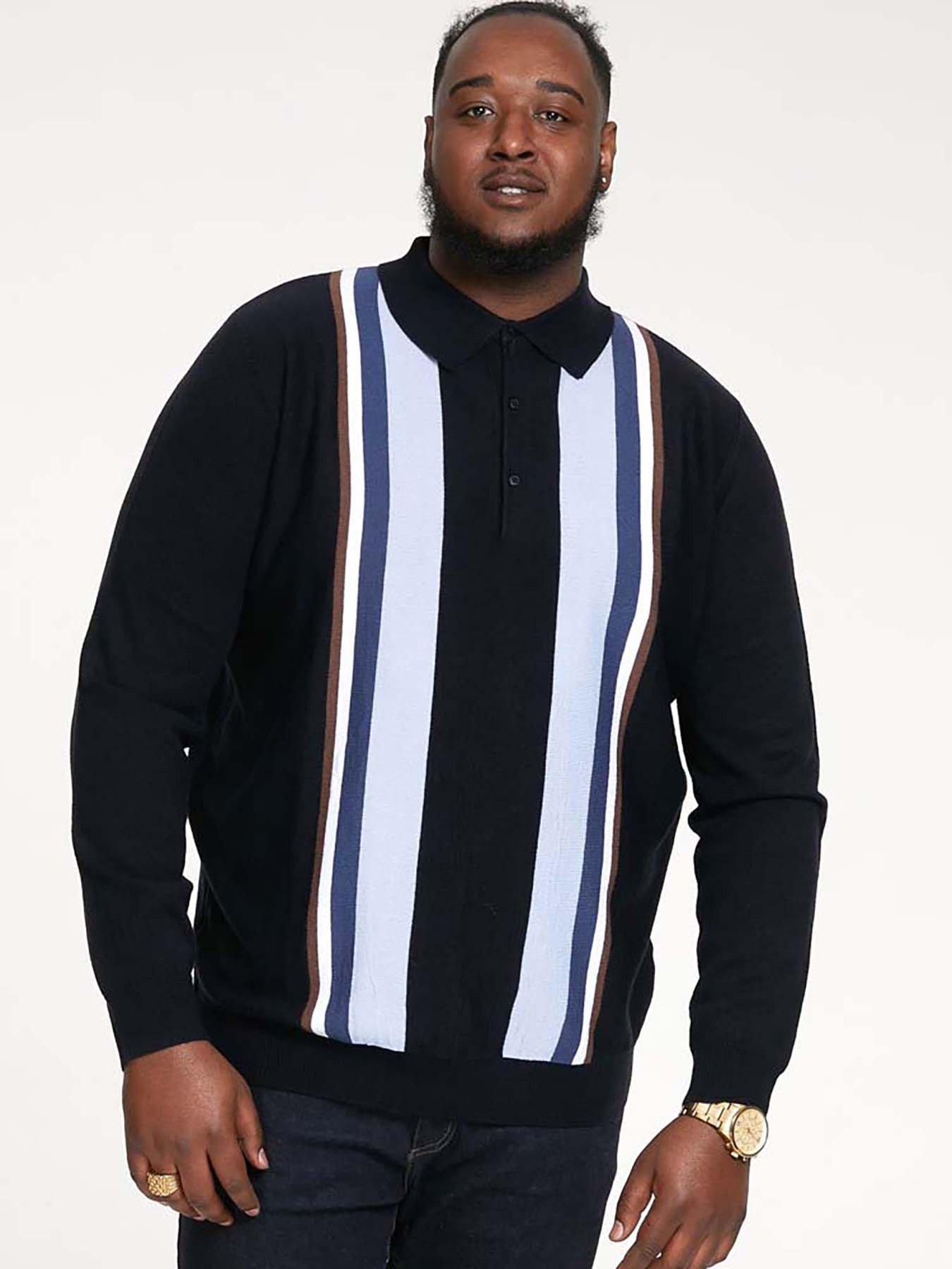 Image 1 of 5 of D555 Knitted Polo With Vertical Stripes - Navy