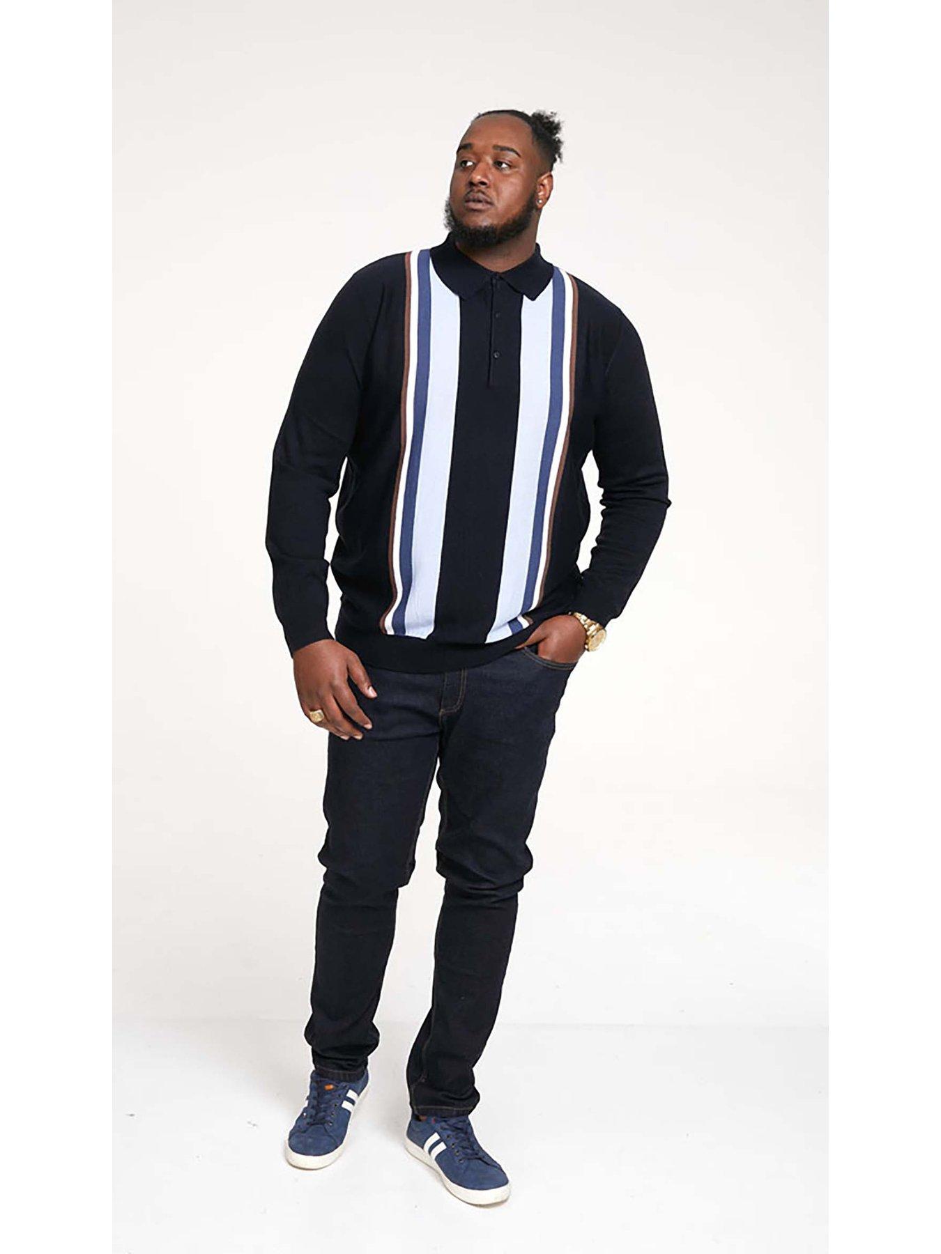 Image 2 of 5 of D555 Knitted Polo With Vertical Stripes - Navy