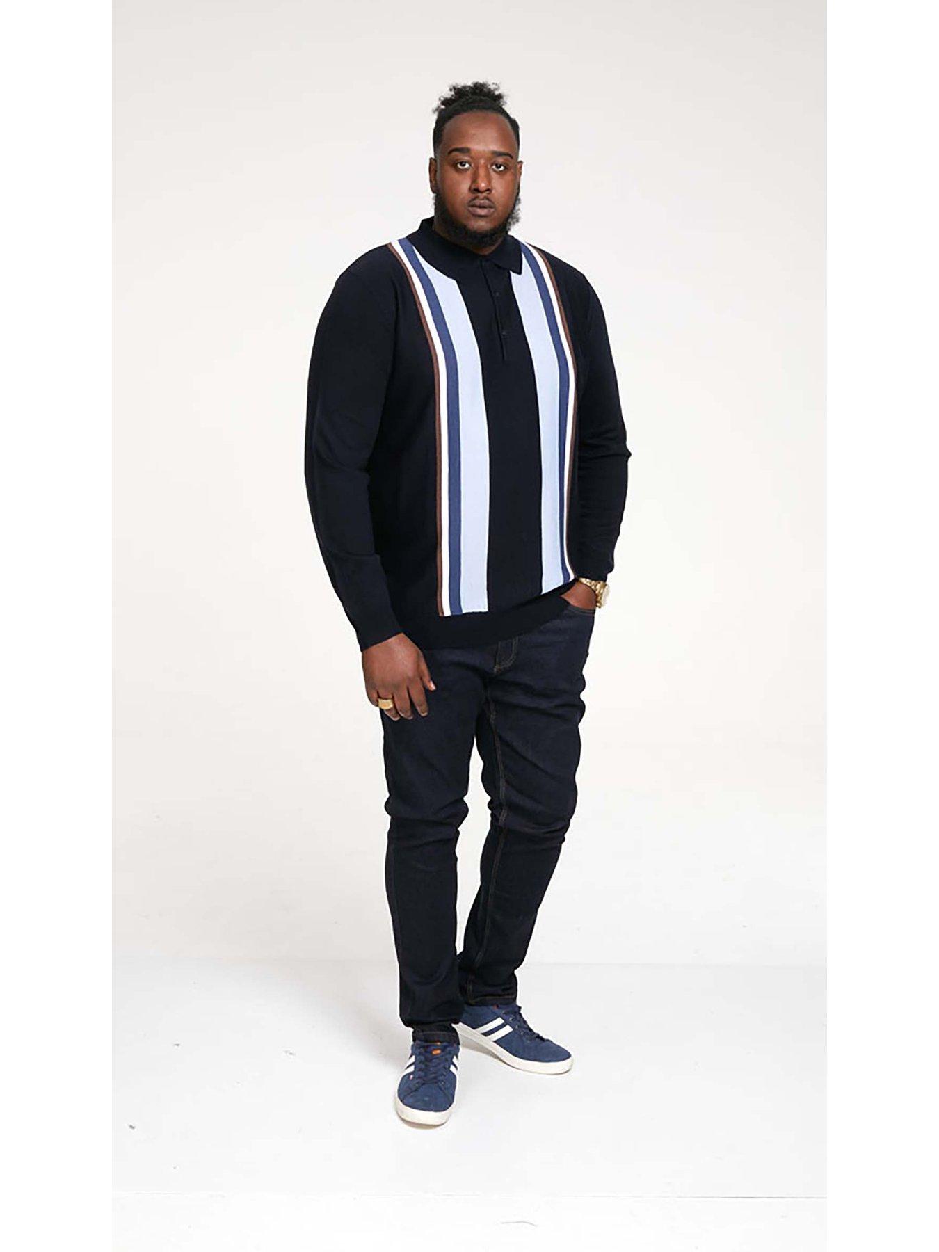 Image 3 of 5 of D555 Knitted Polo With Vertical Stripes - Navy