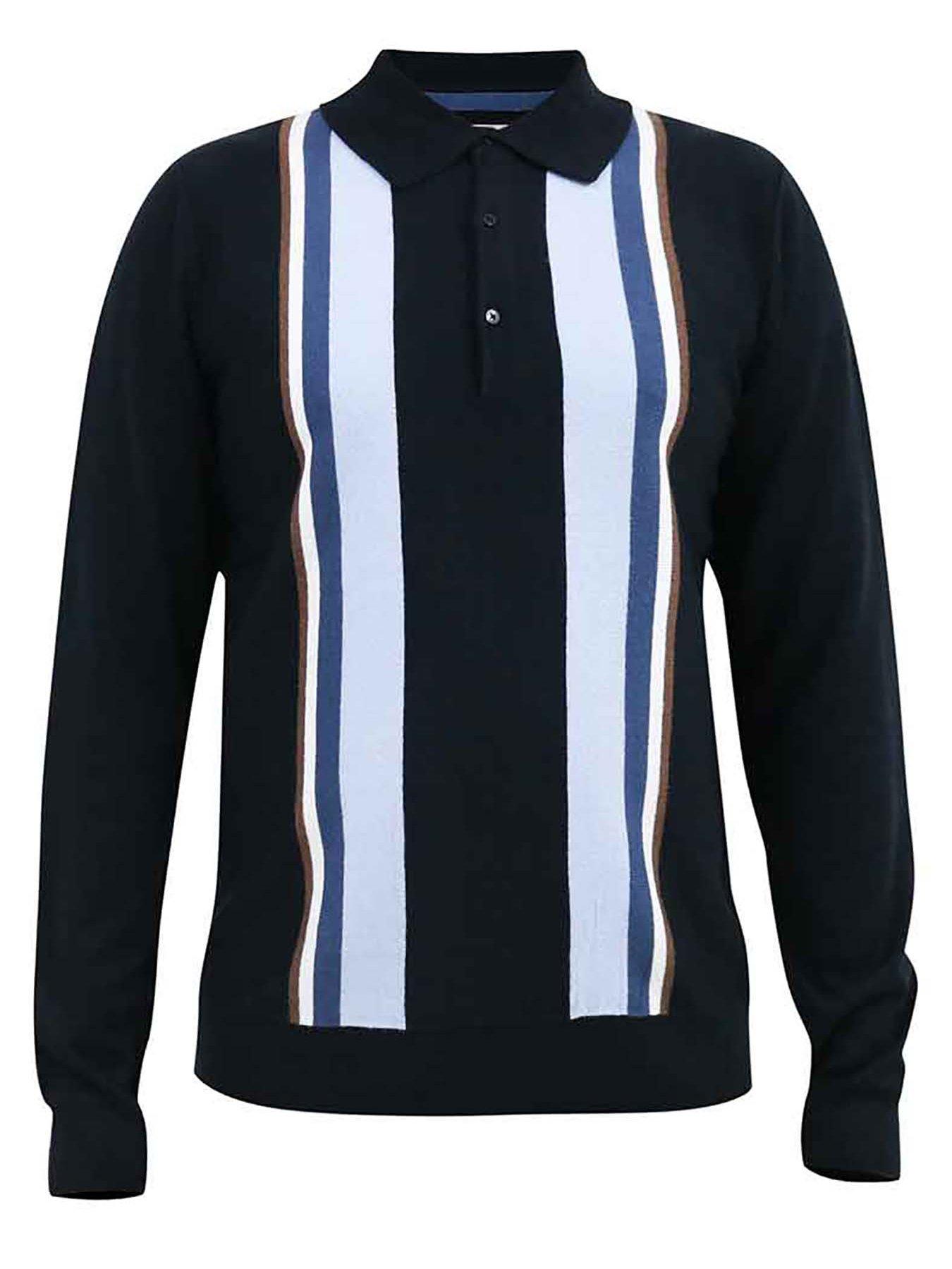 Image 4 of 5 of D555 Knitted Polo With Vertical Stripes - Navy