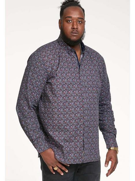 d555-floral-print-concealed-button-down-collar-shirt-navy