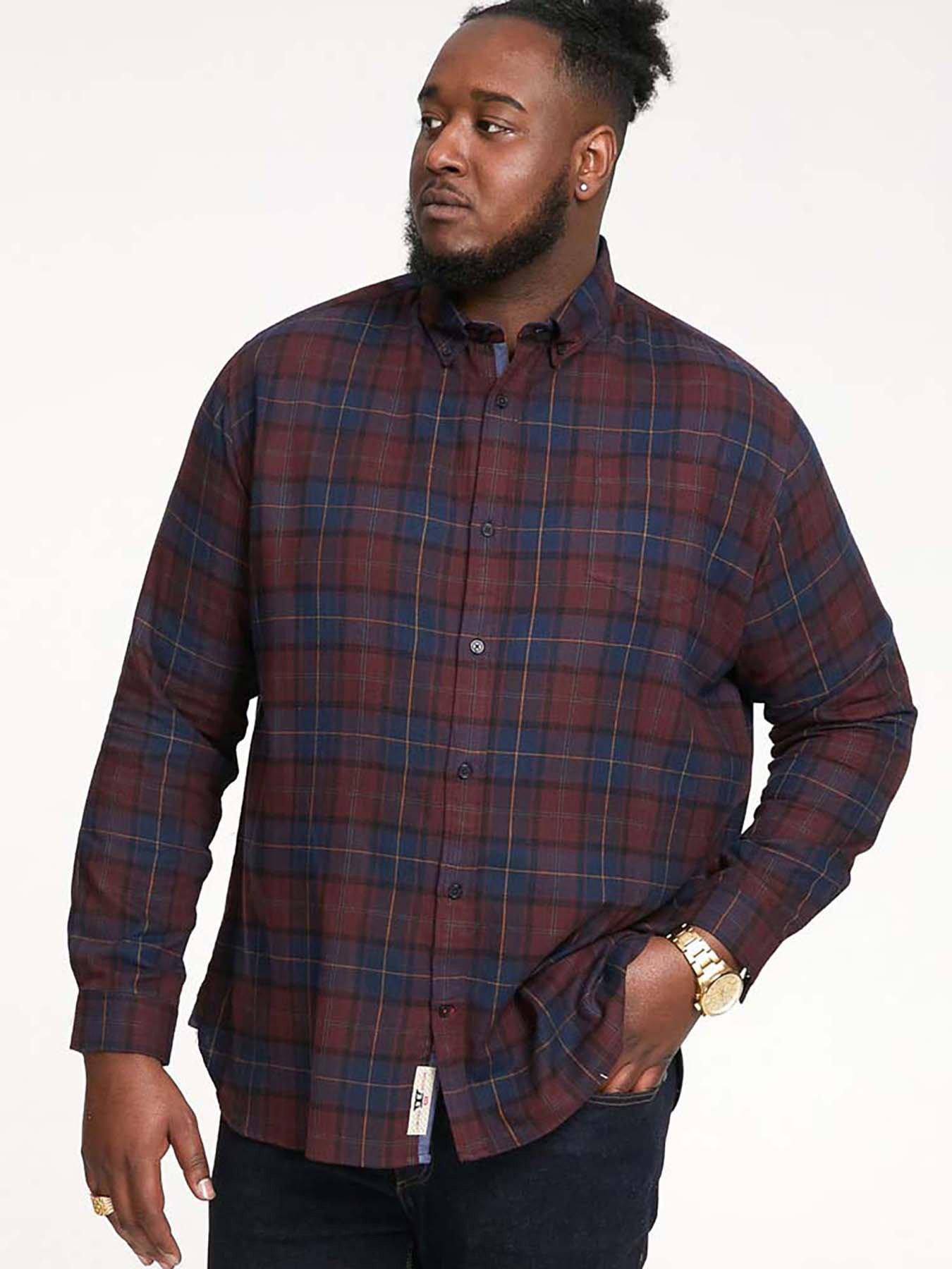 D555 Flannel Check Shirt With Button Down Collar - Red