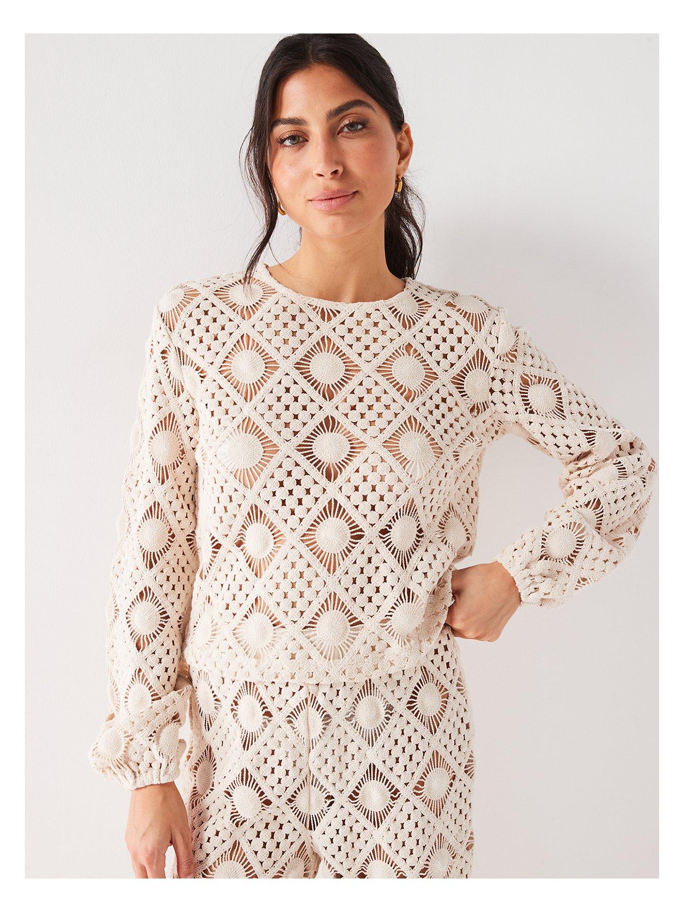 V by Very Open Crochet Shirt Co-ord - Cream | Very.co.uk