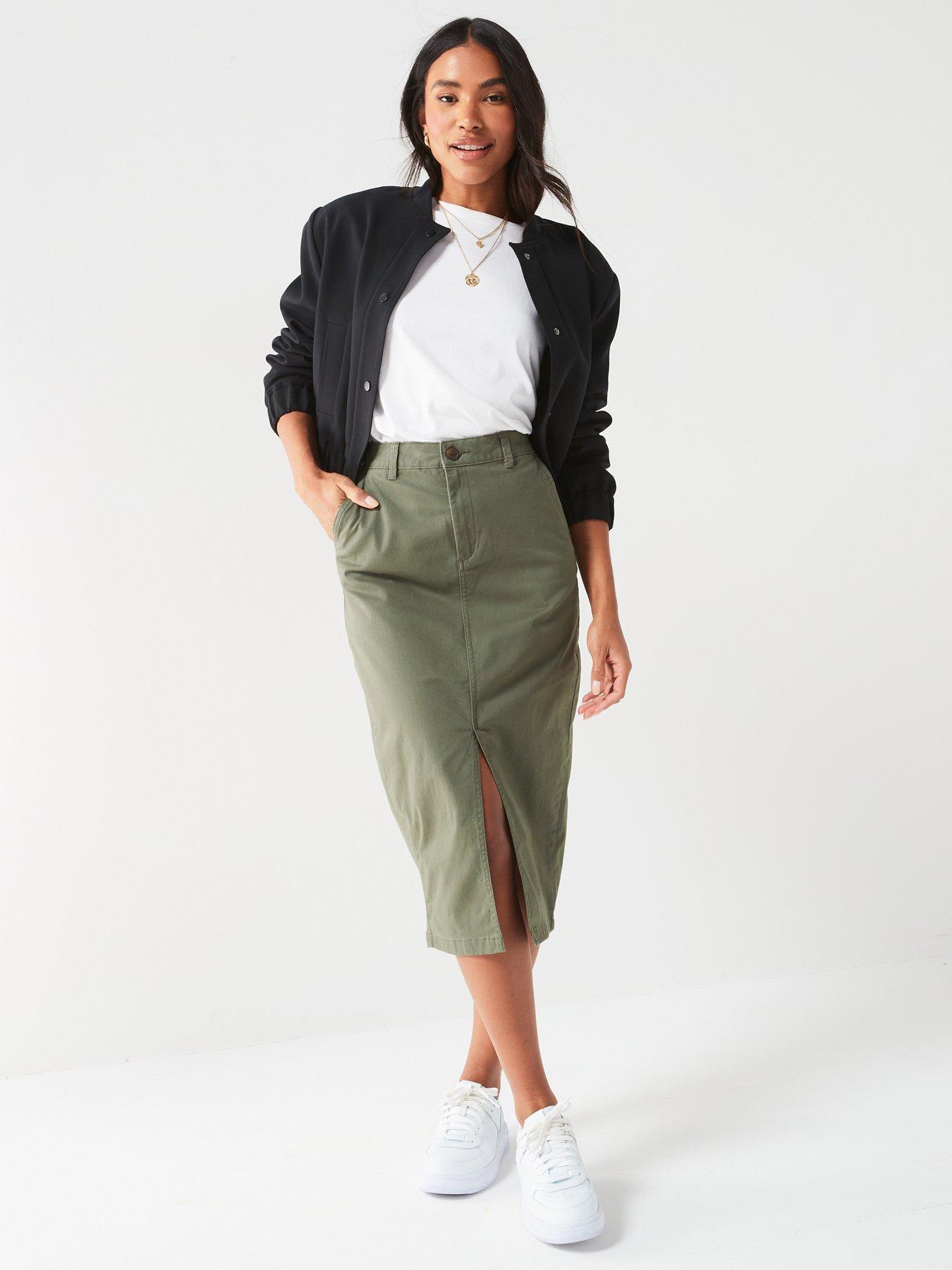 Dark khaki pencil skirt best sale