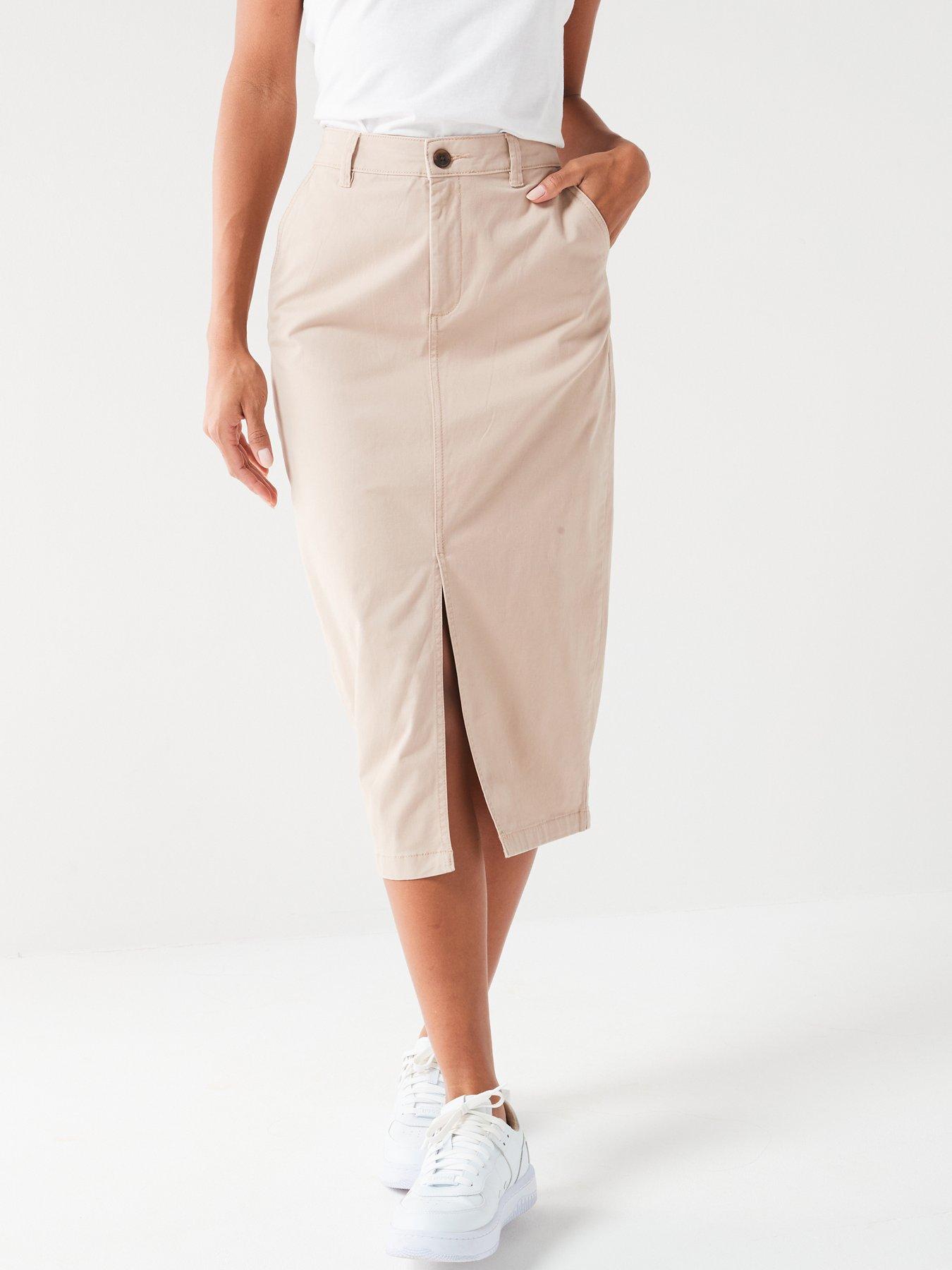 V by Very Cotton Cargo Midi Skirt With Stretch Beige very