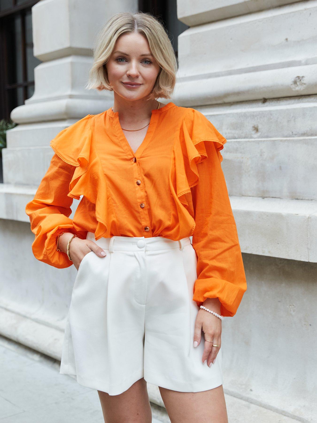 V by Very X Laura Byrnes Frill Long Sleeve Blouse Orange