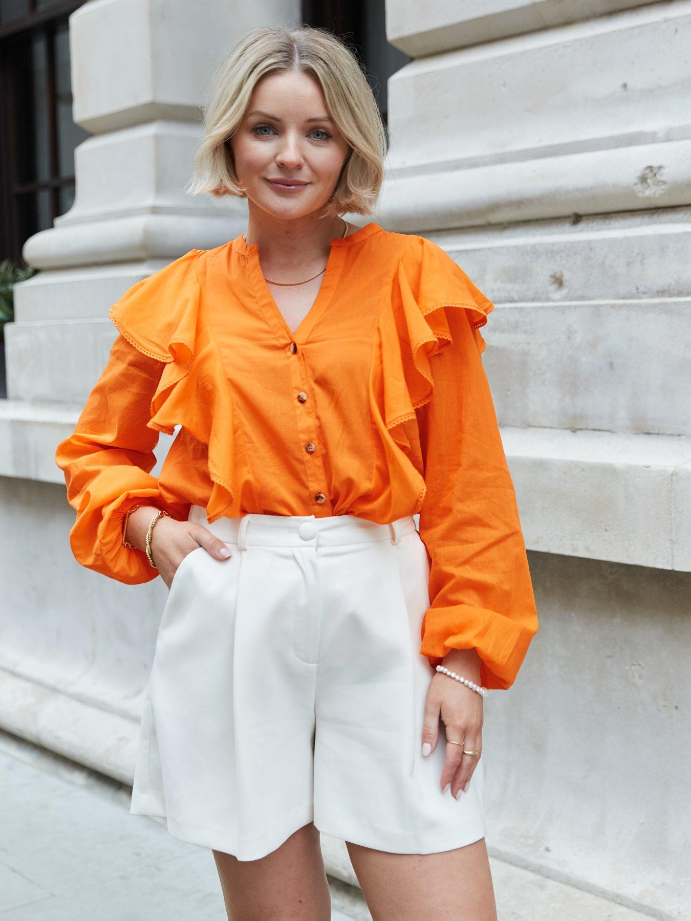 X Laura Byrnes Frill Long Sleeve Blouse - Orange