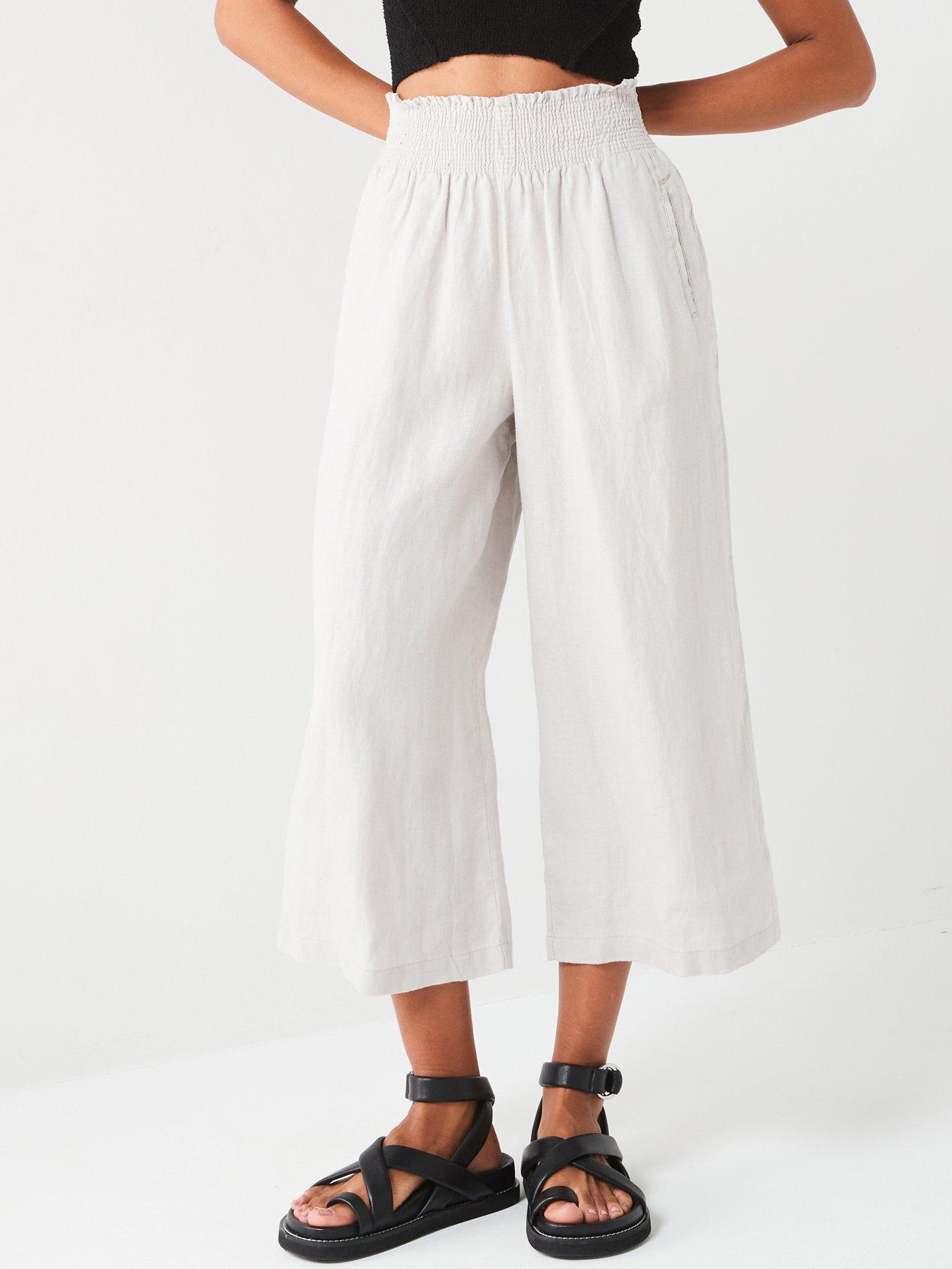 Pure linen wide leg trousers online