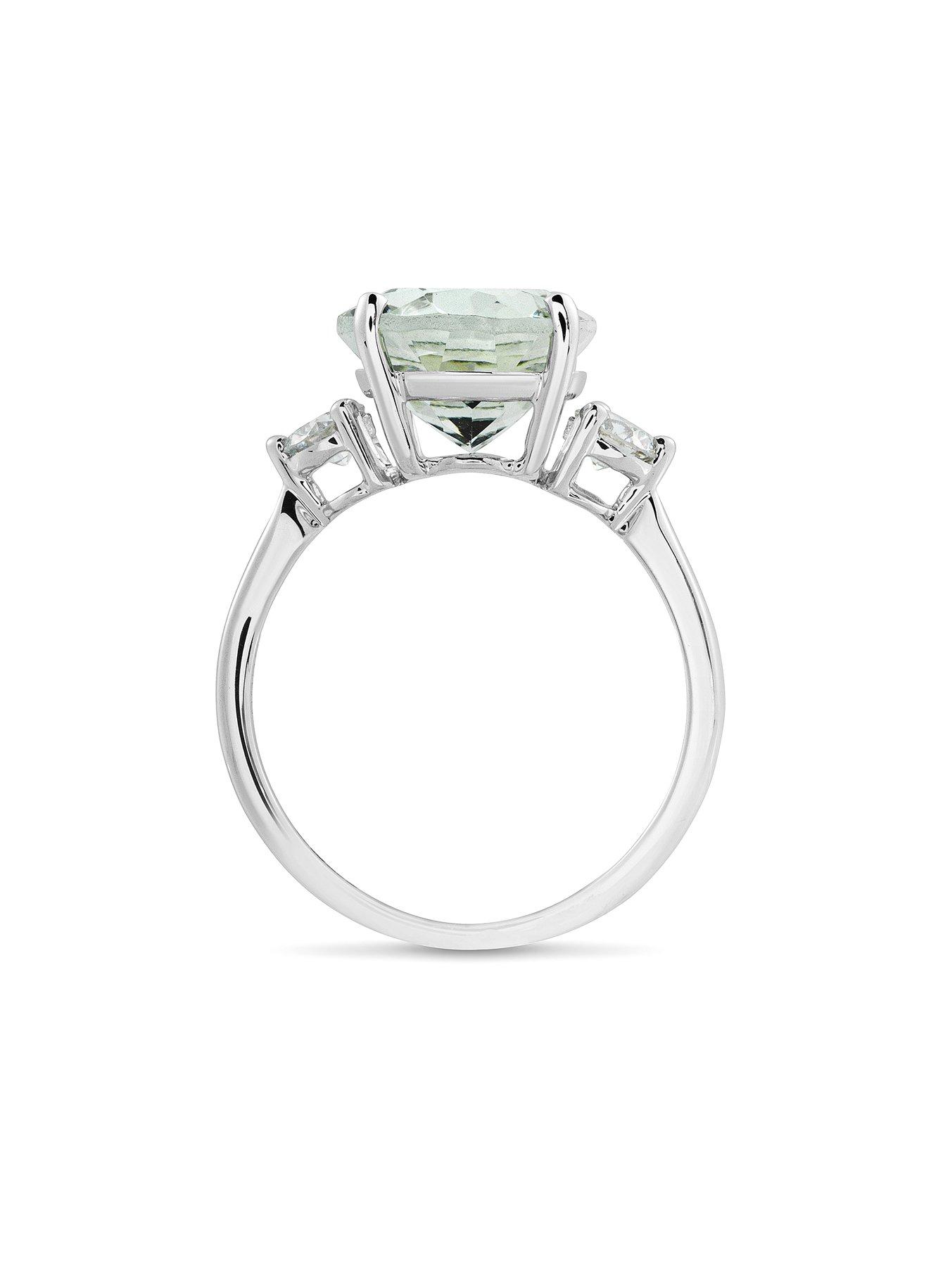 Image 4 of 5 of The Love Collection Lottie 9ct White Gold Natural Green Amethyst Lab Grown Diamond Ring.