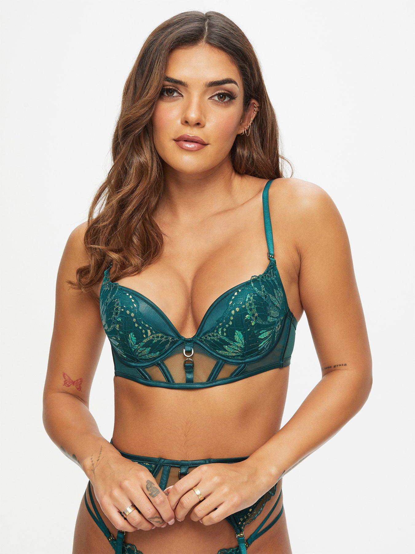 Emerald Song Trendy Bright Green Underwired Full Cup Lace Bra