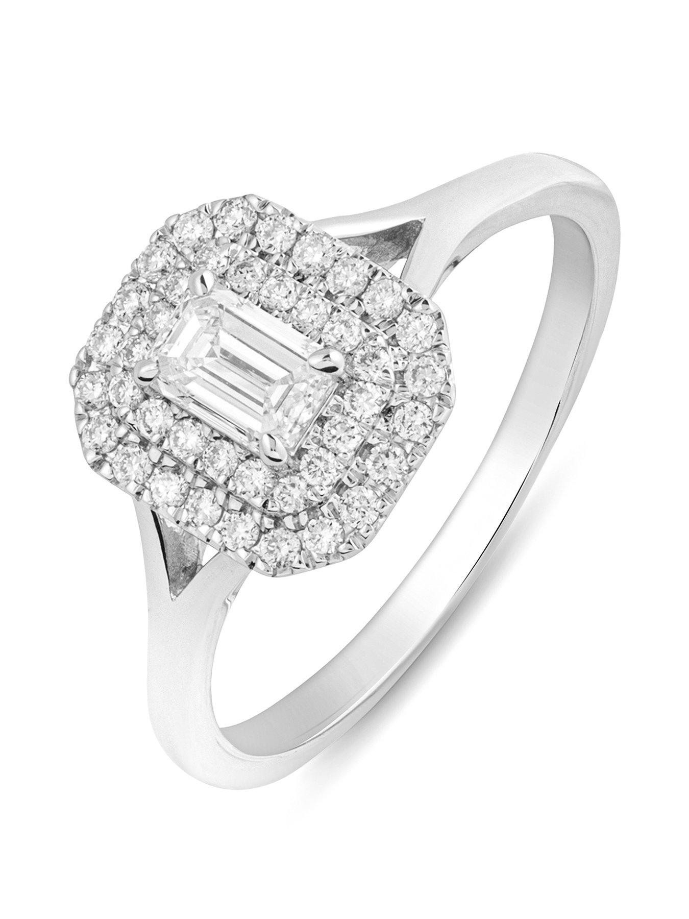 Product photograph of Love Diamond Blake 9ct White Gold Lab Grown Emerald Cut 0 55ct G Vs Diamond Ring from very.co.uk