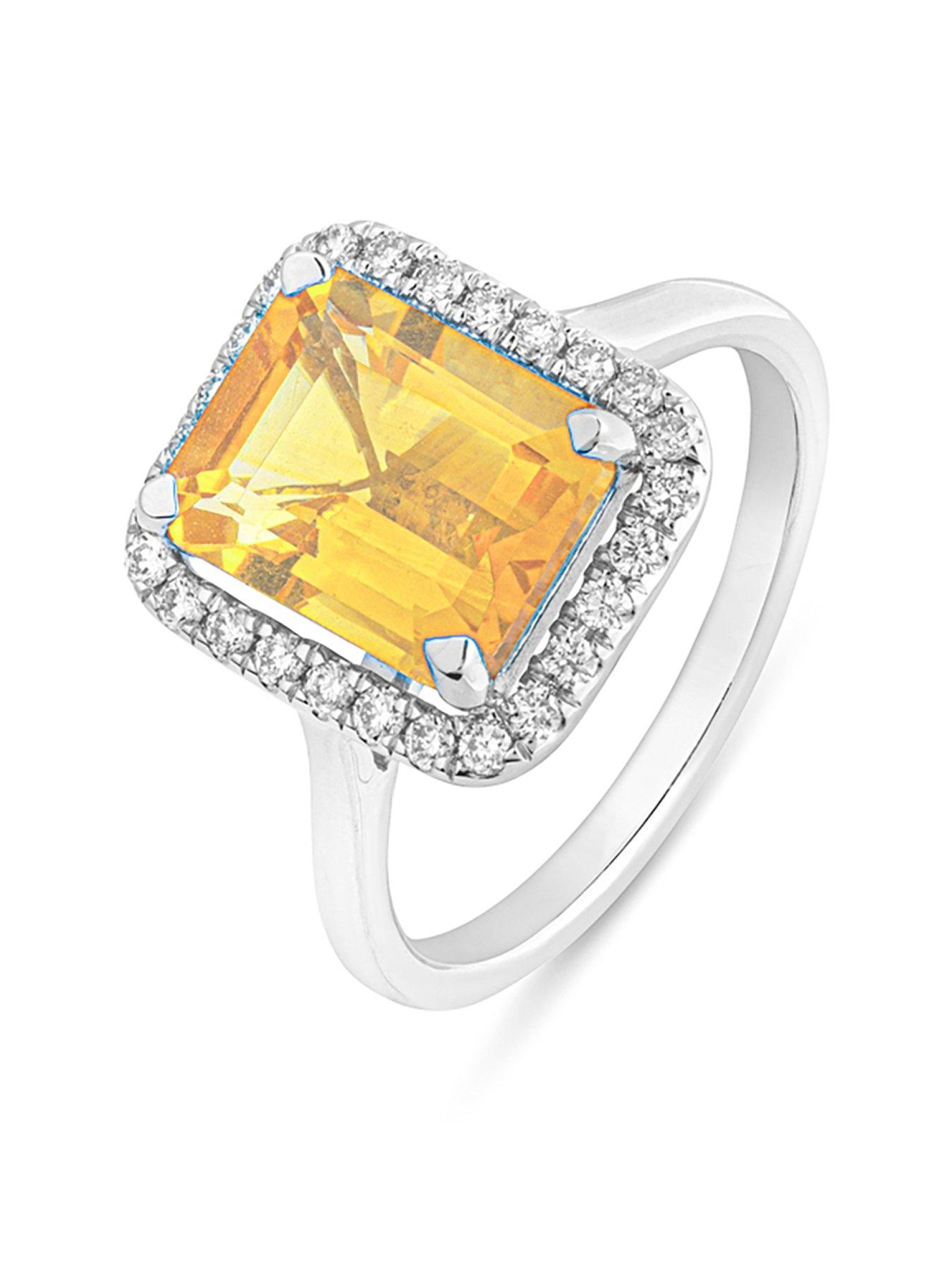 Product photograph of Love Gem Reeva 9ct White Gold Natural Citrine 10x8 Mm Emerald Cut 0 25ct Lab Grown Diamond Ring from very.co.uk