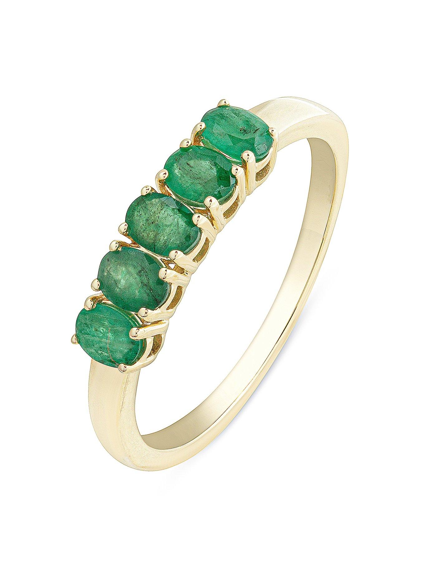 Product photograph of Love Gem Nancy 9ct Gold 5 Stone Natural Oval Emerald Eternity Ring from very.co.uk