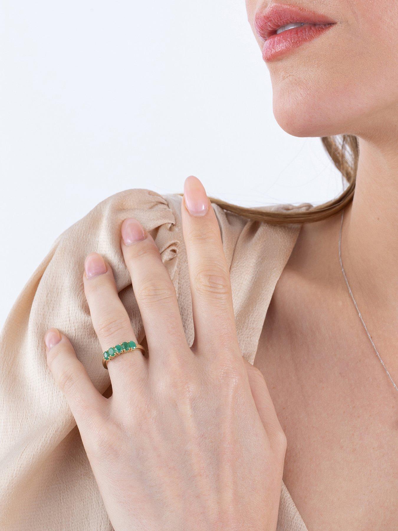 Image 4 of 5 of The Love Collection Nancy 9ct Gold 5 Stone Natural Oval Emerald Eternity Ring
