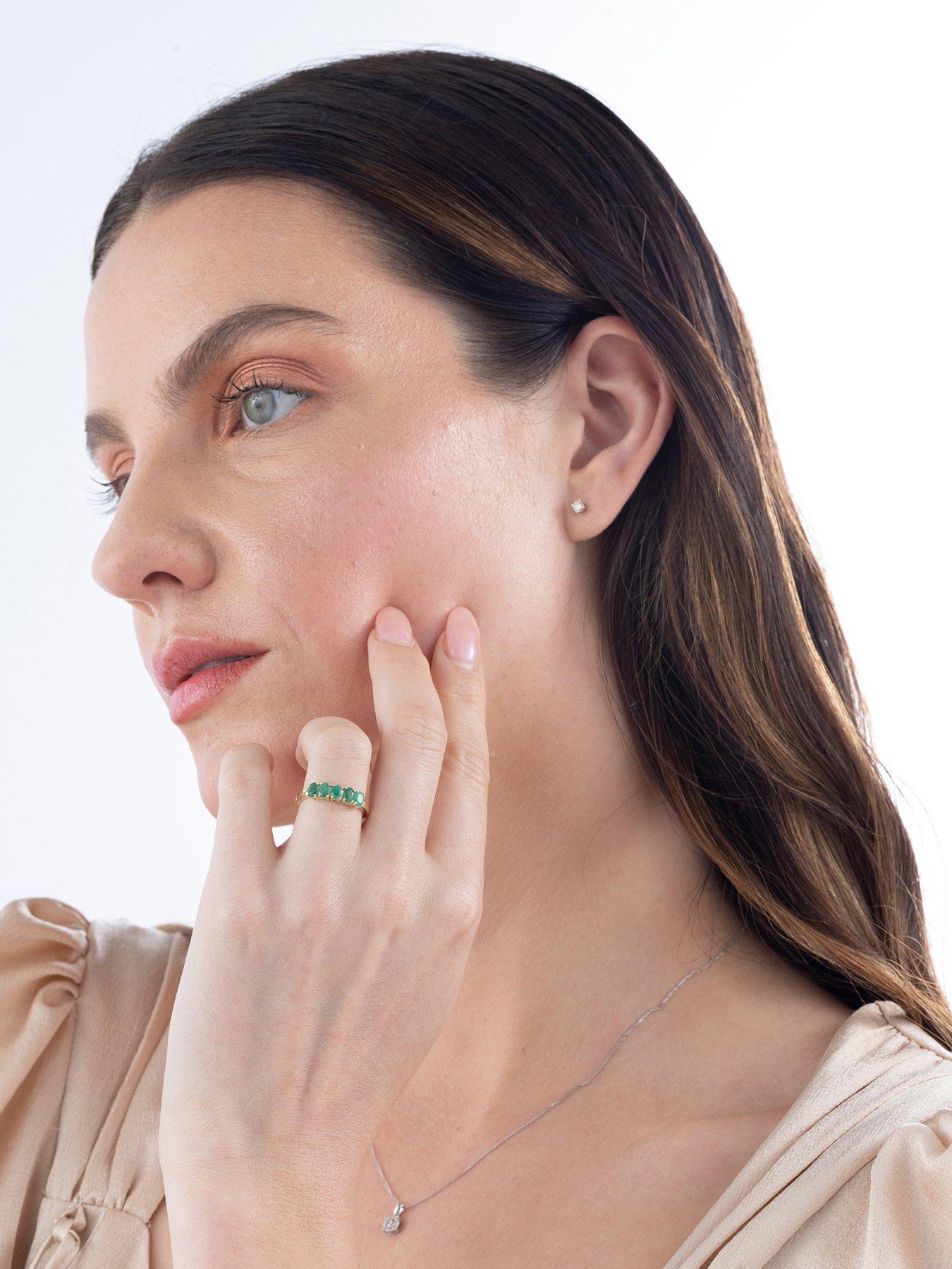 Image 5 of 5 of The Love Collection Nancy 9ct Gold 5 Stone Natural Oval Emerald Eternity Ring