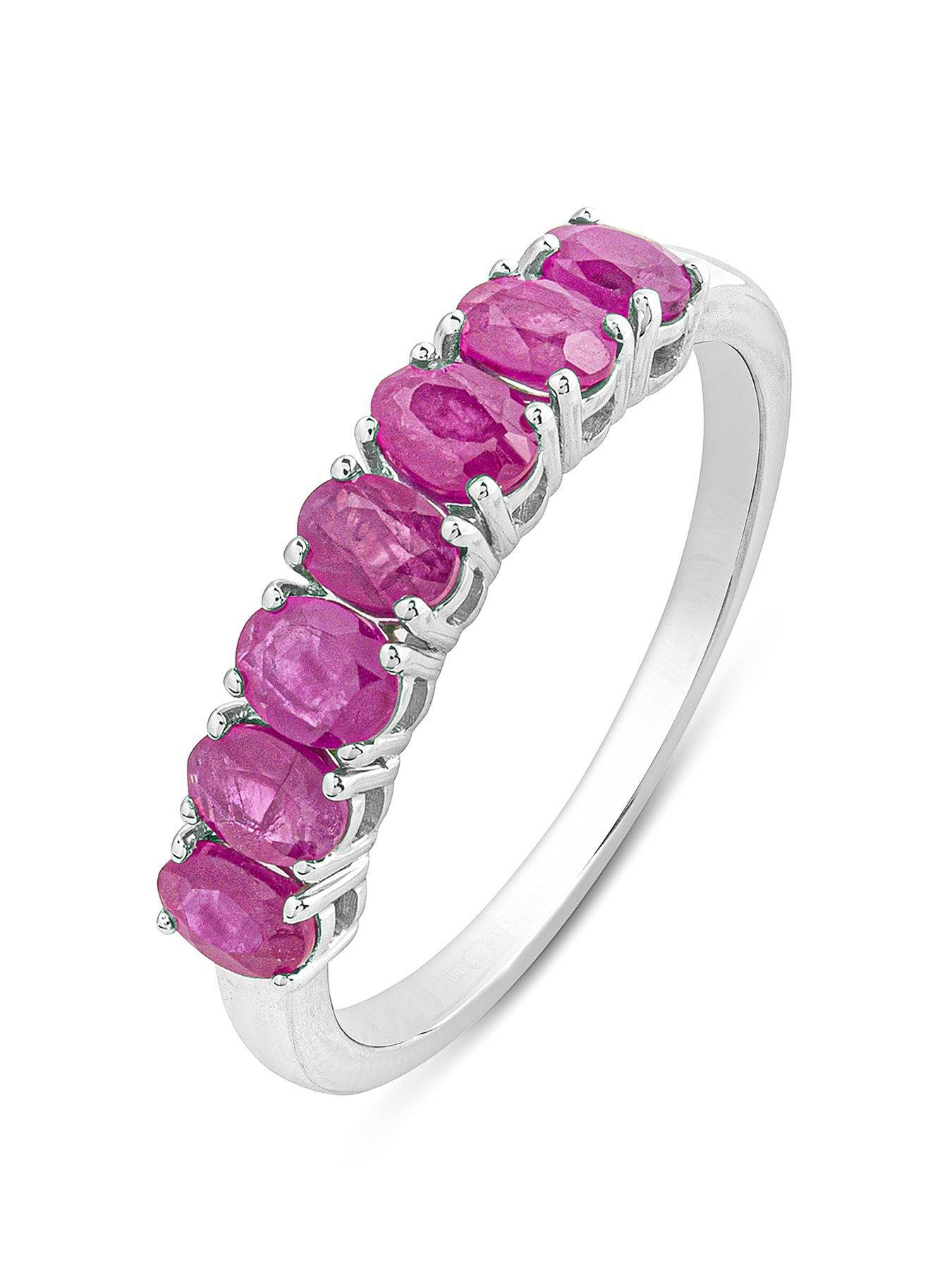 Product photograph of The Love Collection Eva 9ct White Gold Natural Oval Ruby Eternity Ring from very.co.uk