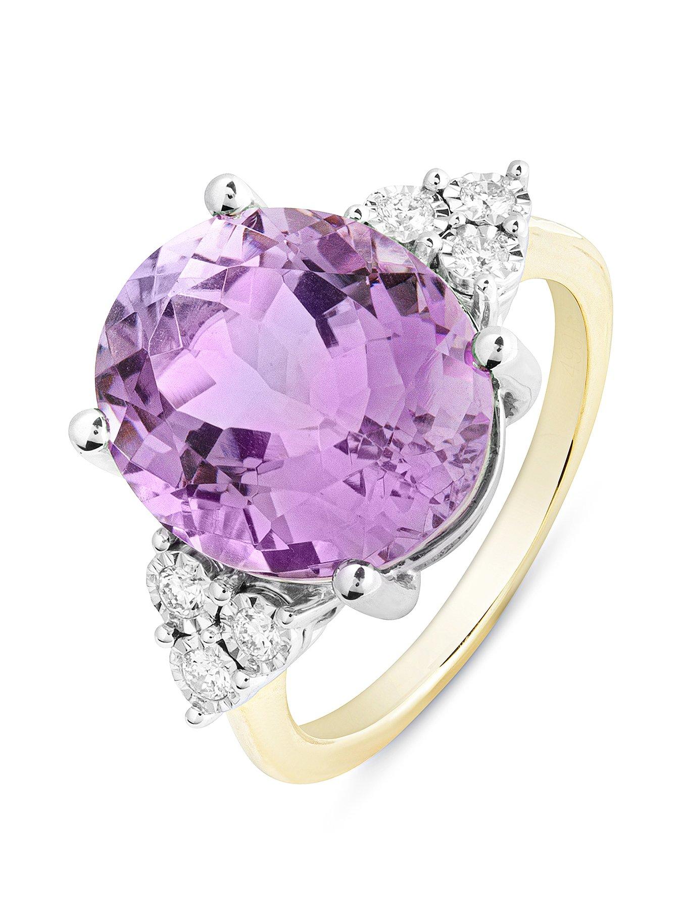Product photograph of Love Gem Sofia 9ct Gold Natural Amethyst 12x10mm Oval 0 15ct Lab Grown Diamond Ring from very.co.uk