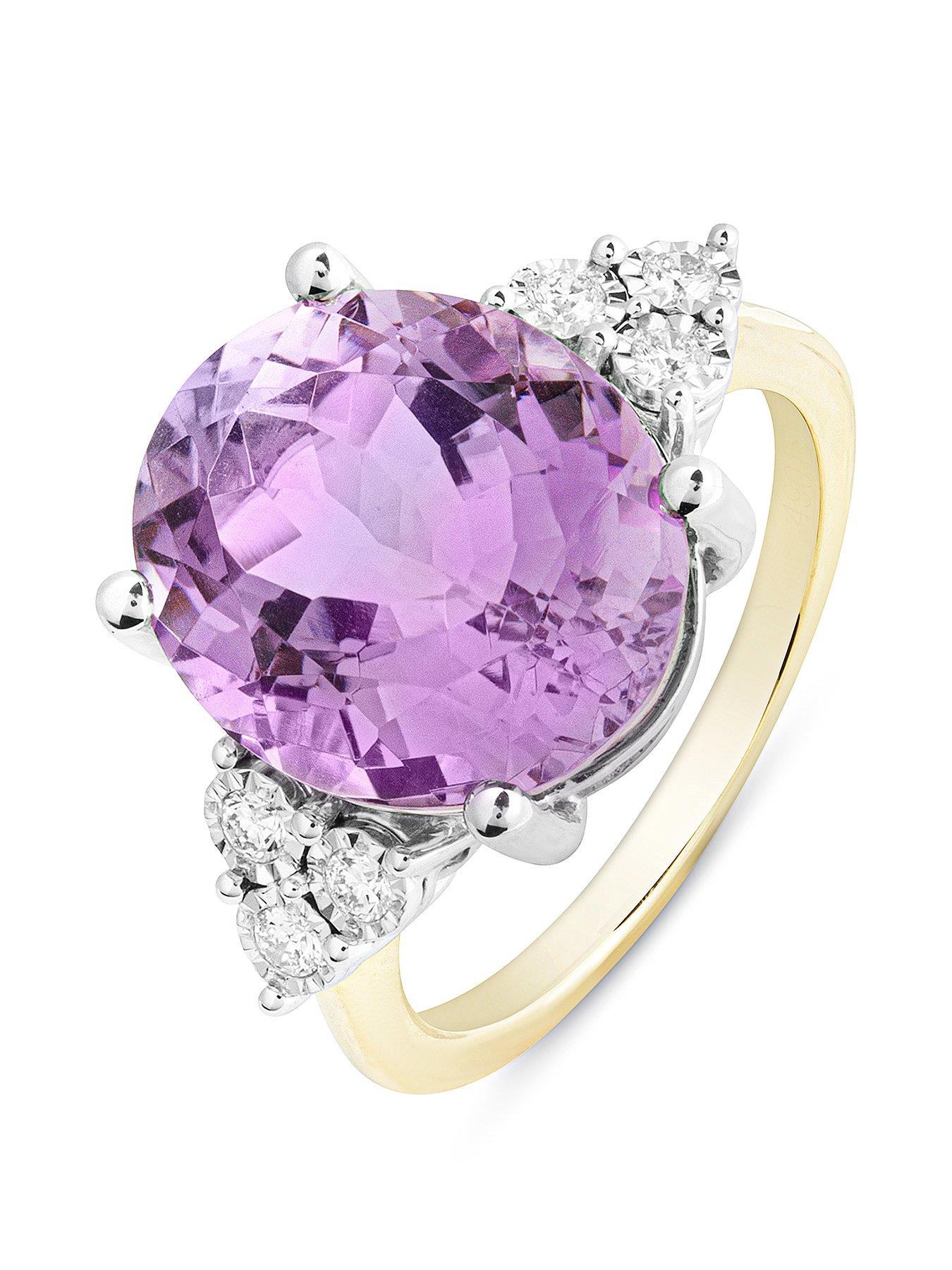 undefined Sofia 9ct Gold Natural Amethyst 12x10mm Oval 0.15ct Lab Grown Diamond Ring